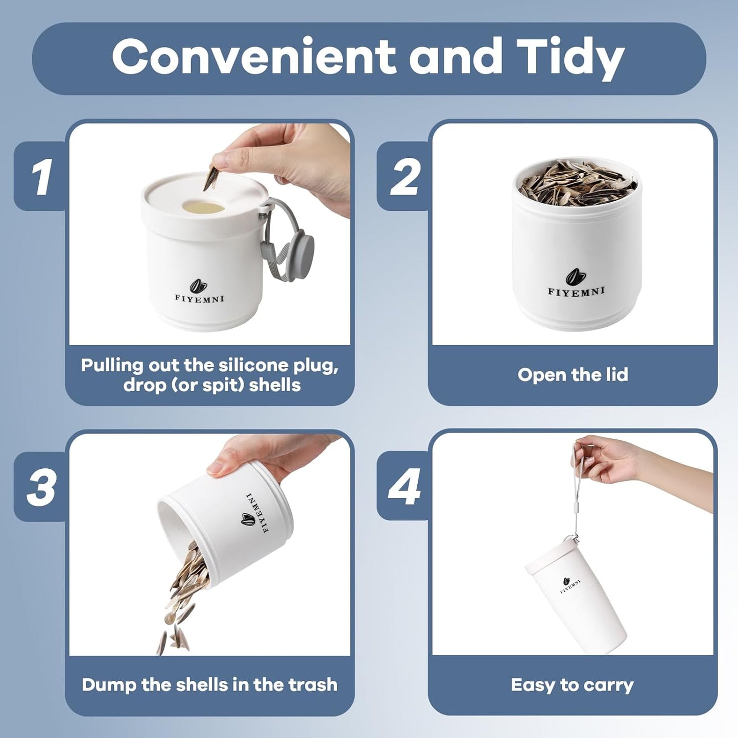 Portable Sunflower Seed Cup with Seed Organizer and Shell Storage, Seed Snack Spit Cup for Outdoor, in Car, Travel and Sports Games. Works with Pistachios, Gift (white)