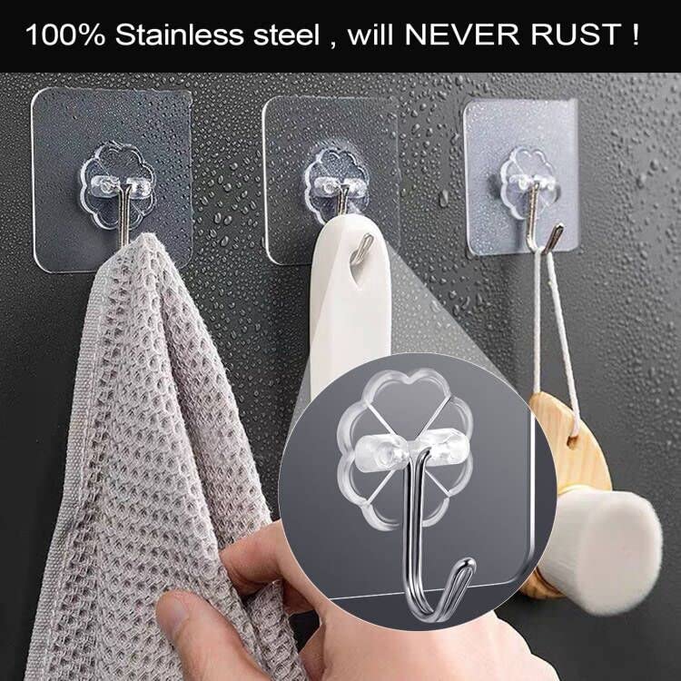 ZESLMG Adhesive Wall Hooks for Hanging, 16 Pack Self Sticky Hooks Heavy Duty 22lb Clear, Removable Shower Hook No Damage for Towel Key Coat Wreath Picture Outdoor Ceiling Bathroom Kitchen, Waterproof