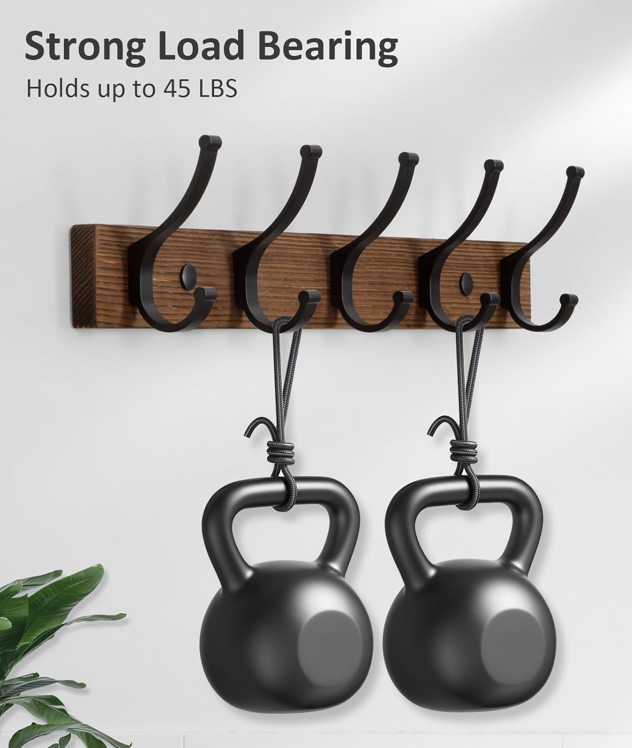 Coat Rack Wall Mount, 16.5 Inches Wood Coat Hooks, Wall Hooks for Hanging, Hat Rack Bag Hanger Key Holder for Wall, Purse Hanger Towel Racks for Bathroom (1Pack, Brown)