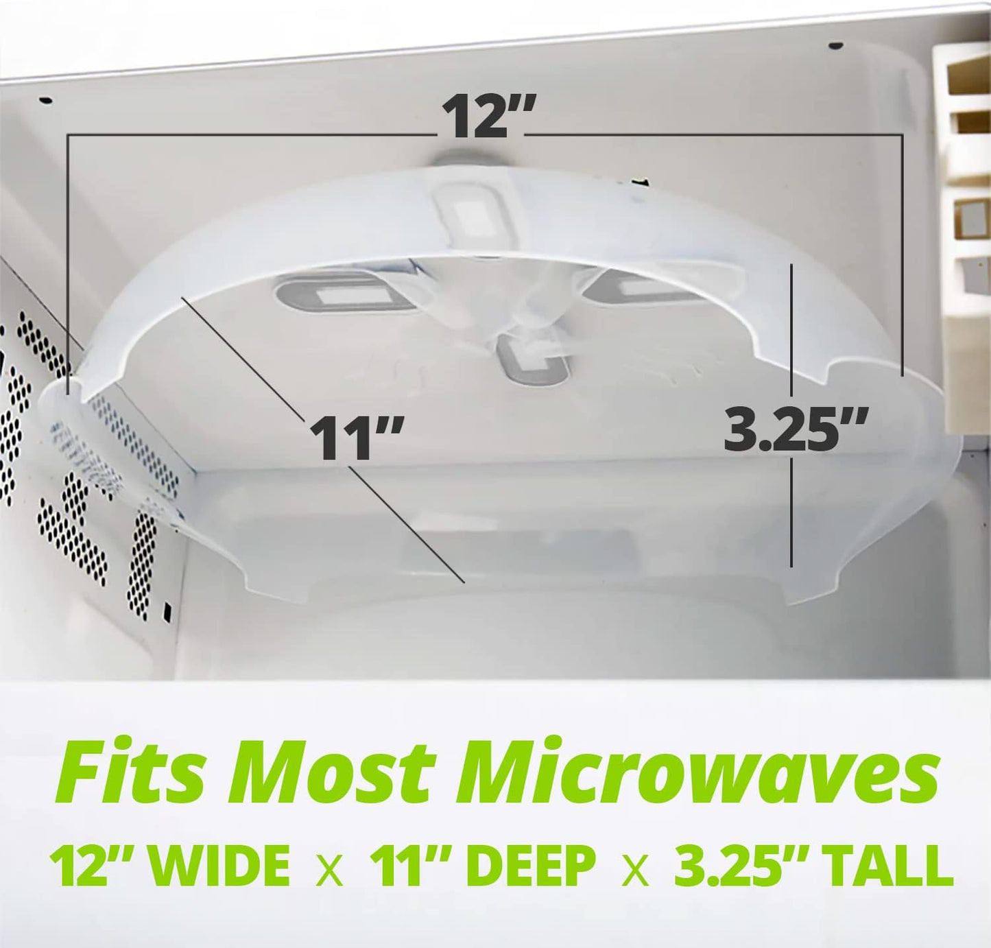 HOVER COVER Magnetic Splatter Cover, 12-Inch Clear BPA-Free Food Lid, Vented Plate Guard with Steam Vents, Anti-Splash Microwave Lid, Dishwasher Safe, Space-Saving Magnetic Storage - Gray