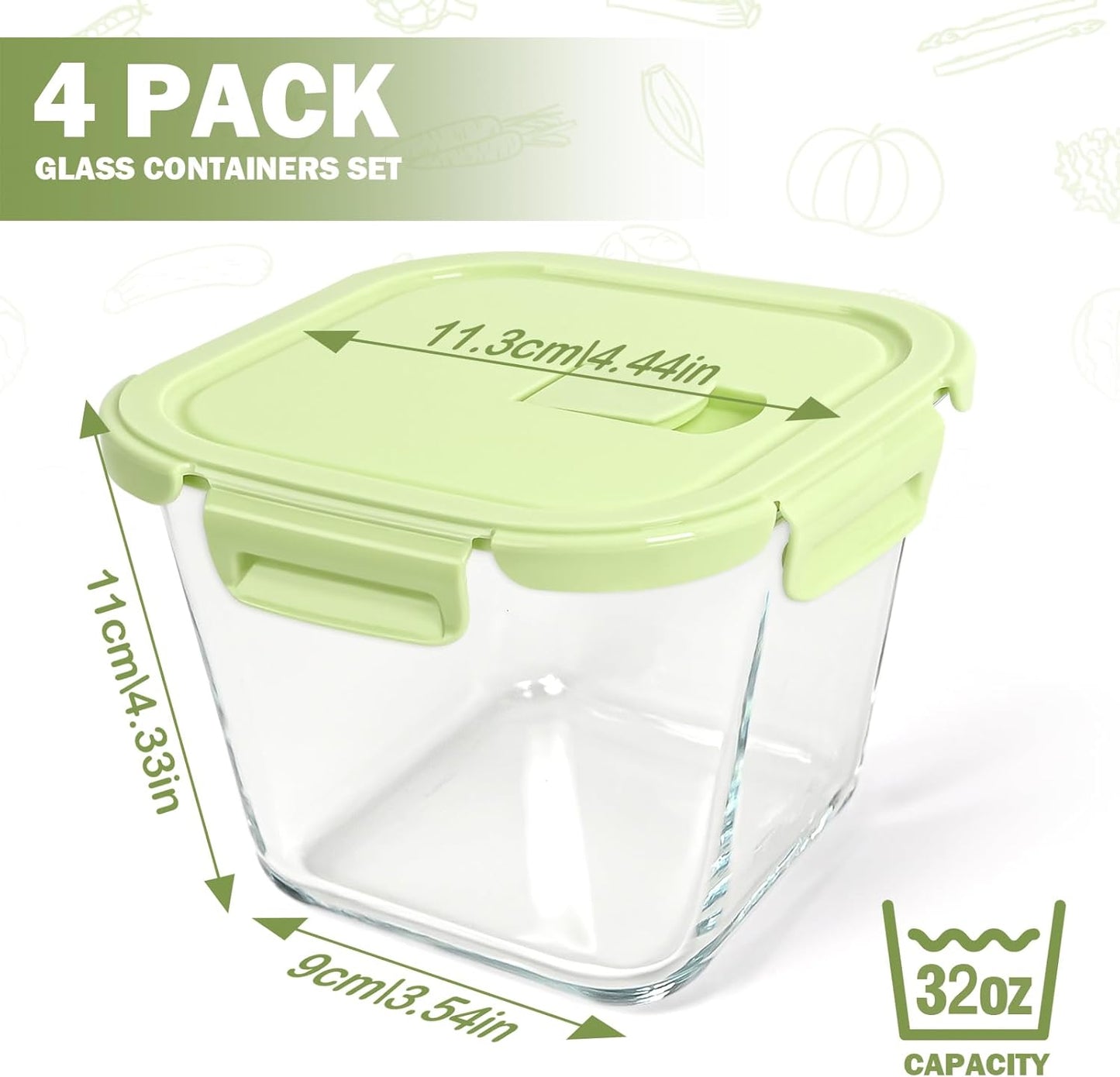 Glass Soup Containers with lids 4 Cup, 32 oz Glass Storage Containers, Tall Borosilicate Glass Food Storage Containers for Lunch, Ice Cream, Travel and Deli, Soup Freezer Safe Containers with Lids