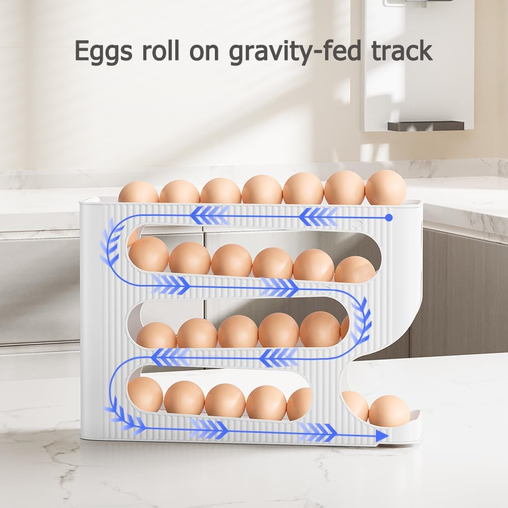 Sotfamily Egg Holder for Fridge, Automatic Rolling Egg Dispenser for Refrigerator, Countertop, Kitchen - Space-saving Egg Roller/Organizer/Storage/Container/Tray - 1 Pack for 28 Large Size Eggs