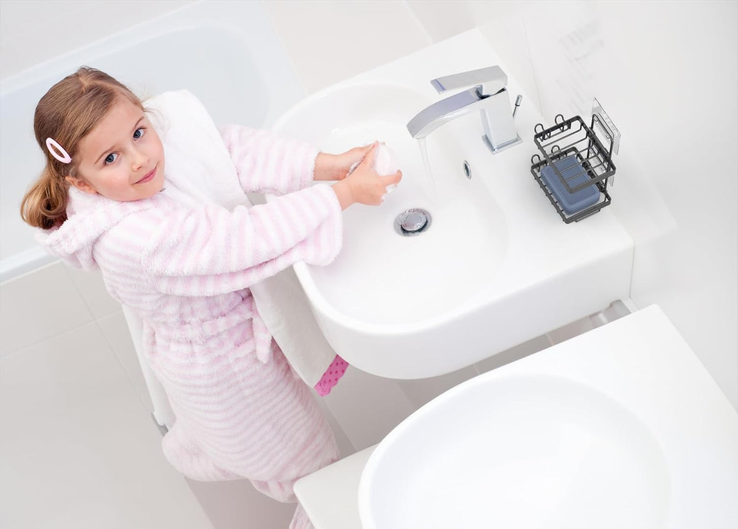 Moforoco Double Soap Bar Holder for Shower, No Drilling, 304 Stainless Steel, Wall Mounted Soap Holder with 4 Hooks and Razor Holder, Shower Rack Soap Tray Bar Soap for Bathroom Accessories Organizer