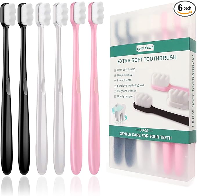 Extra Soft Toothbrush for Sensitive Teeth and Gums, Micro Fur Manual Toothbrush with 20000 Ultra Soft Bristle, Excellent Cleaning Effect, Perfect for Kids & Adults (6 Pack)