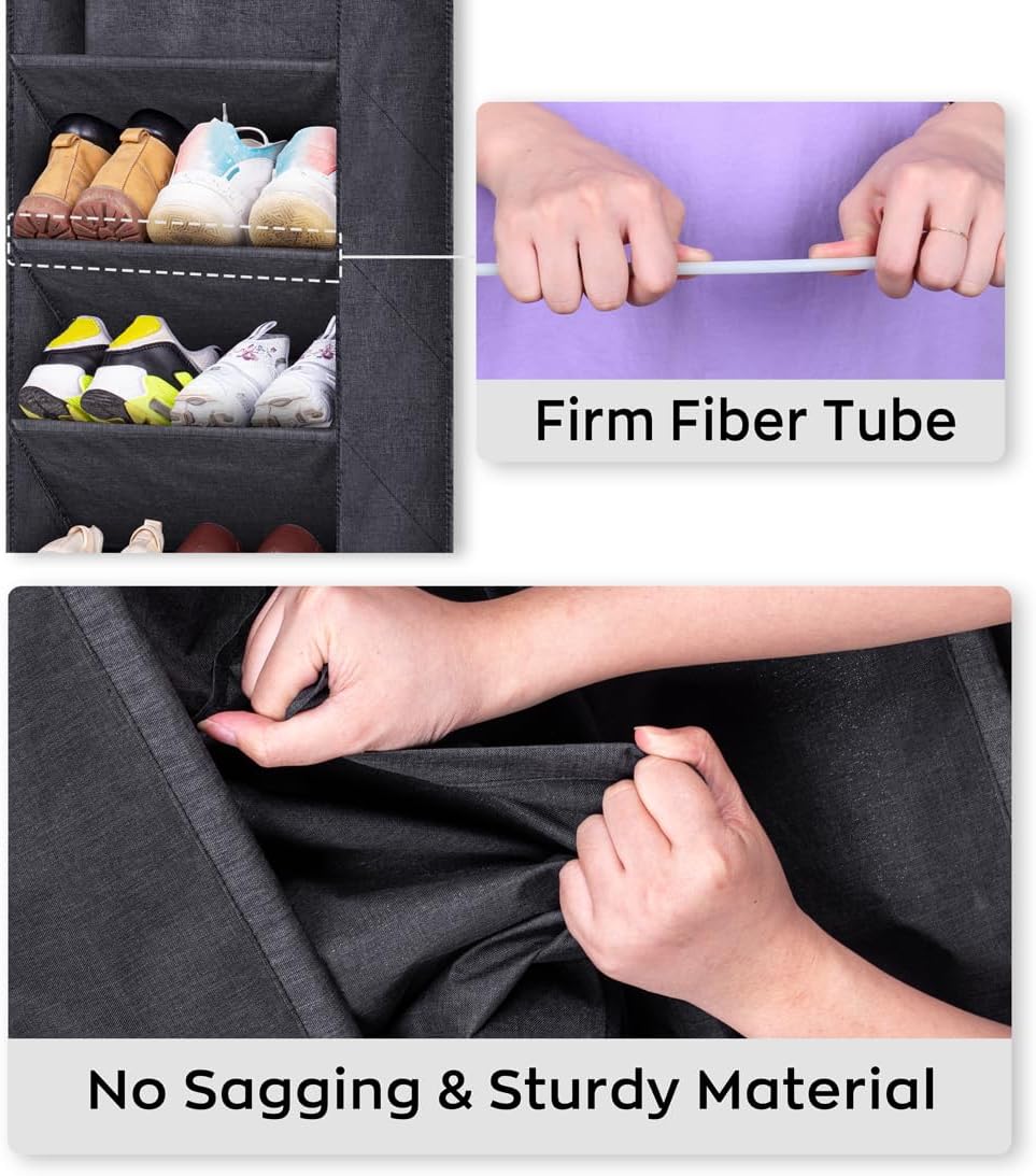 SLEEPING LAMB Over The Door Shoe Organizer for Closet with Large Deep Pockets, Narrow Shoe Rack for Door Hanging Boots Storage, Black