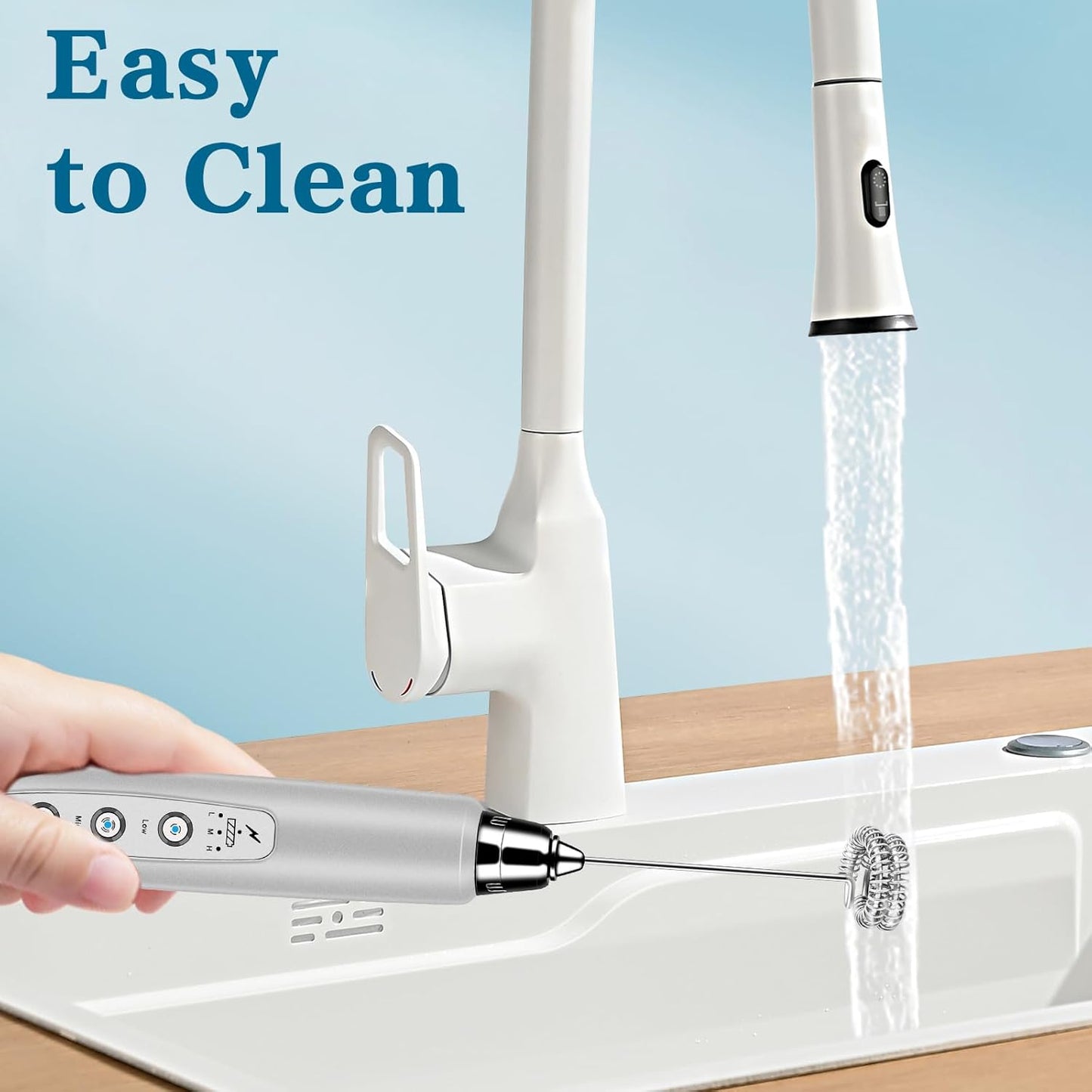 YUSWKO Black Handheld Milk Frother Wand for Coffee, Rechargeable Electric Whisk with 3 Heads 3 Speeds Drink Mixer Coffee Frother For Latte, Cappuccino, Hot Chocolate, Egg