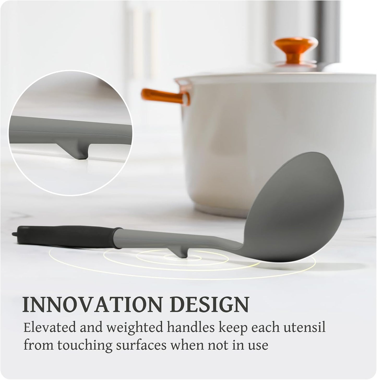 Kikcoin 43Pcs Large Kitchen Utensils Set - Silicone Cooking Utensils Set, Dishwasher Safe Spatula Set for Non-stick Cookware, 446°F Heat Resistant Kitchen Utensils Set with Holder BPA Free, Grey