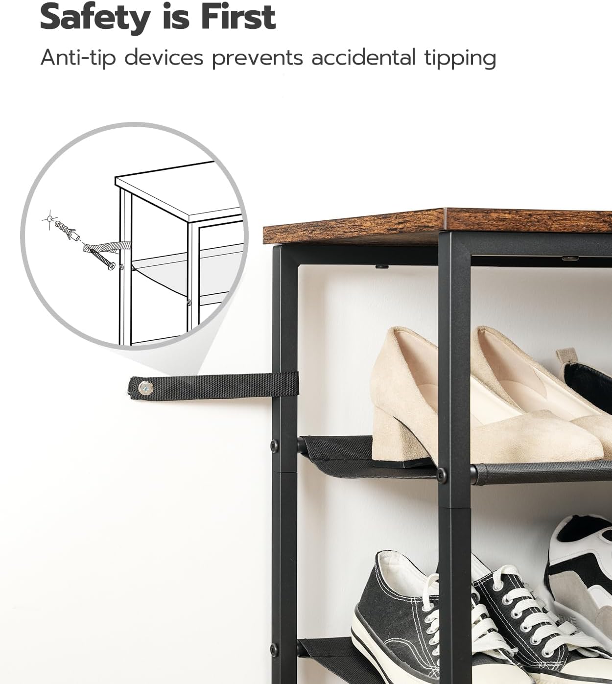 HOOBRO Shoe Rack, 4 Tier Shoe Storage Organizer with 3 Oxford Fabric Shelves and Top Panel, Holds 12-16 Pairs of Shoes for Entryway and Closet, Industrial, Rustic Brown BF47XJ01G1