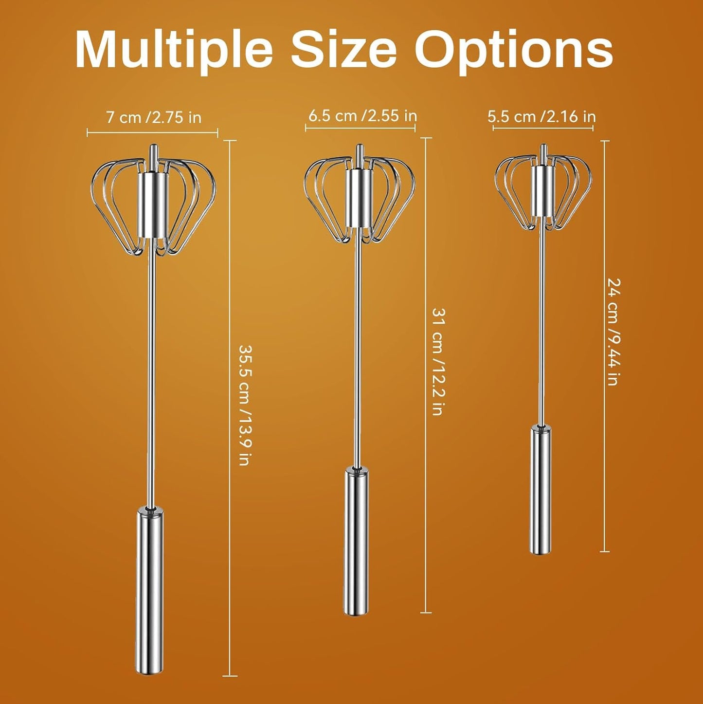 Stainless Steel Semi-Automatic Whisk, 2024 New Stainless Steel Egg Whisk Hand Push Rotary Whisk Blender, Hand Push Mixer Stirrer Tool for Cooking Kitchen Home Egg Milk (10in)