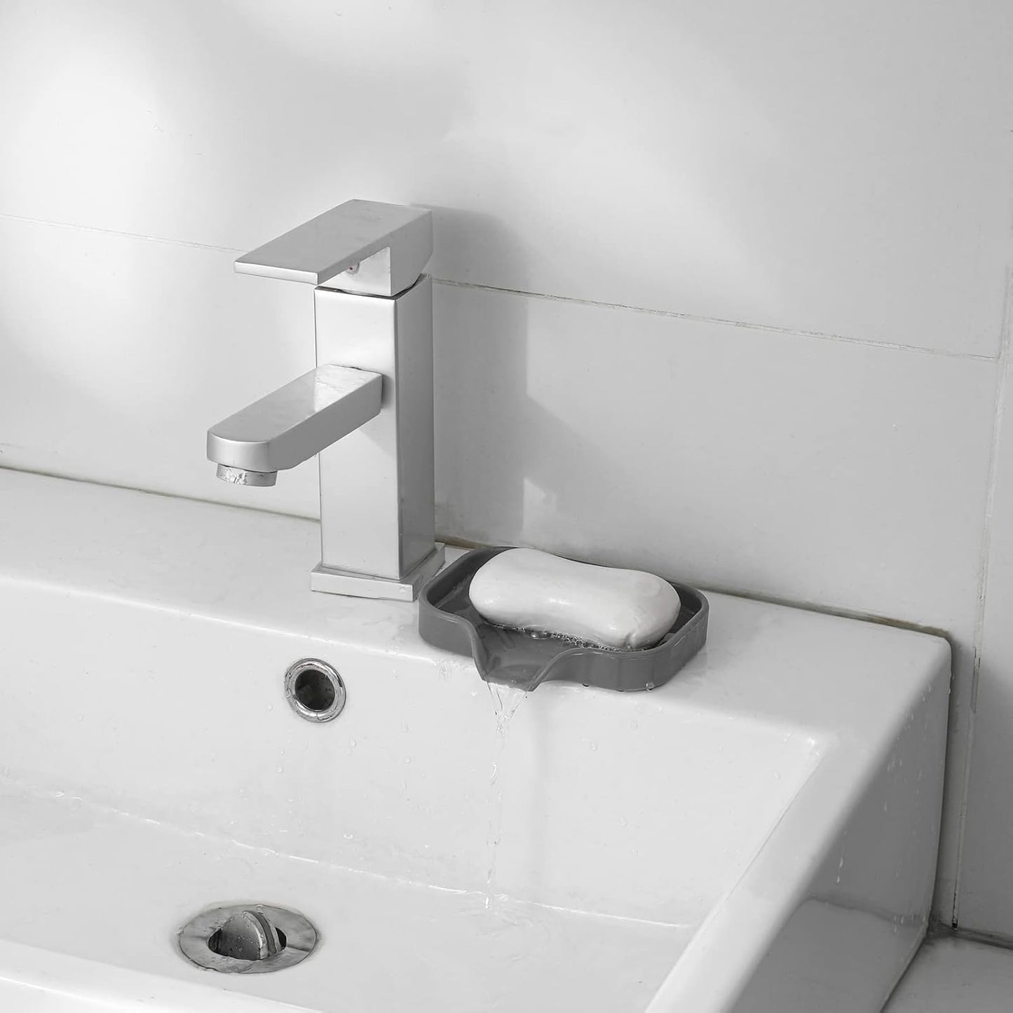 Silicone Bathroom Soap Dishes with Drain Spout-Bathroom and Kitchen Sink Organizer,Sponge Holder,Dish Soap Tray,Perfect for Dispenser,Scrubber,Bottle,Cup on Sink or Counter-Grey 4.9"×3.2"