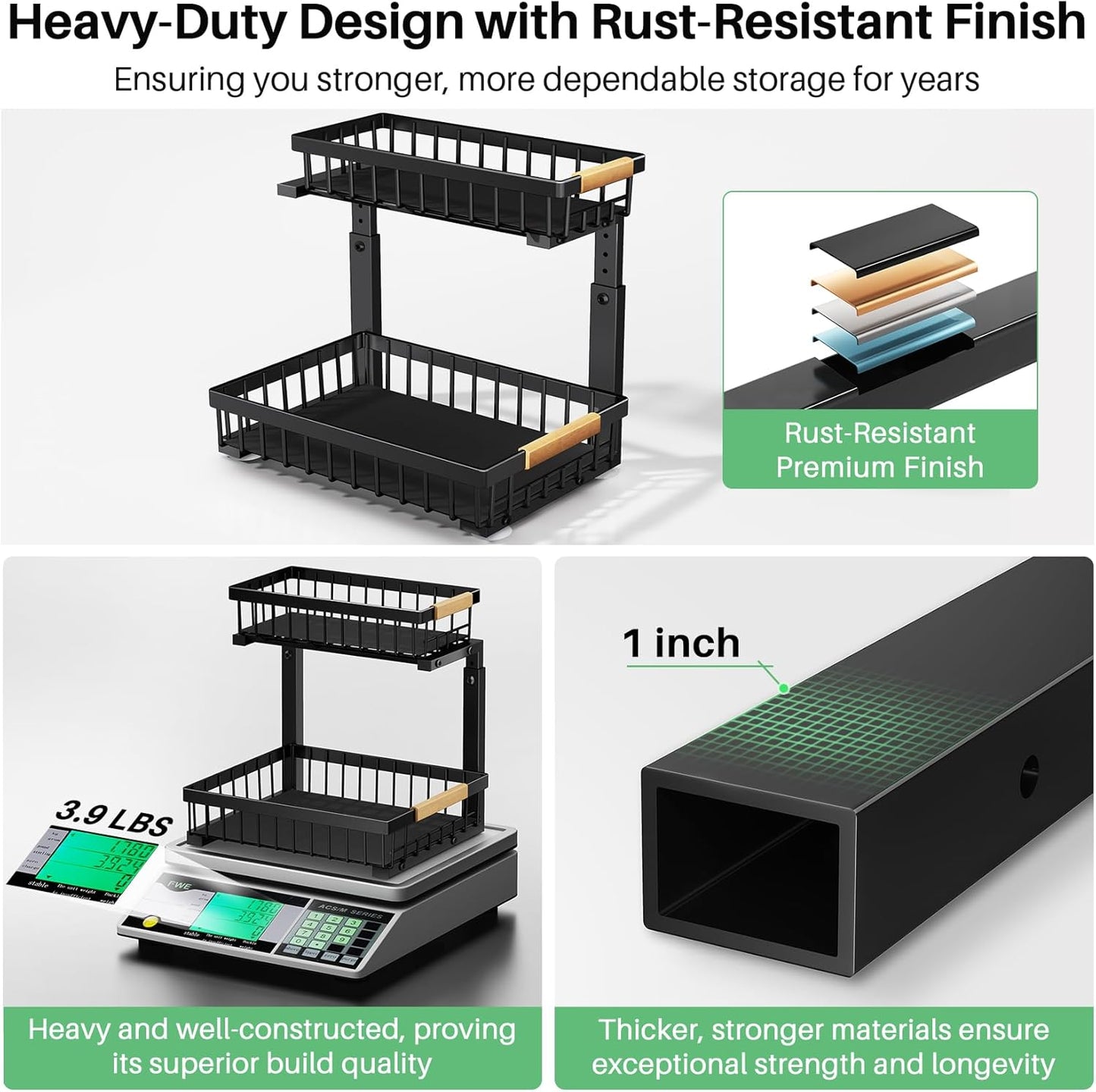 Kitstorack Under Sink Organizer, 2 Tier Under the Sink Storage, Slide out Pull out Cabinet Organizer Shelf, Metal Sliding Drawer for Kitchen Bathroom Pantry Closet Organization Rack, Black, 2 Pack