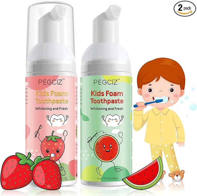 Foam Toothpaste Kids, Kids Mouthwash with Fruit Flavor - Toddler Toothpaste Age for Children, 360ÂșCare Natural Anti-Cavity Formulas with Fluoride for Electric & U-Shape Toothbrushes