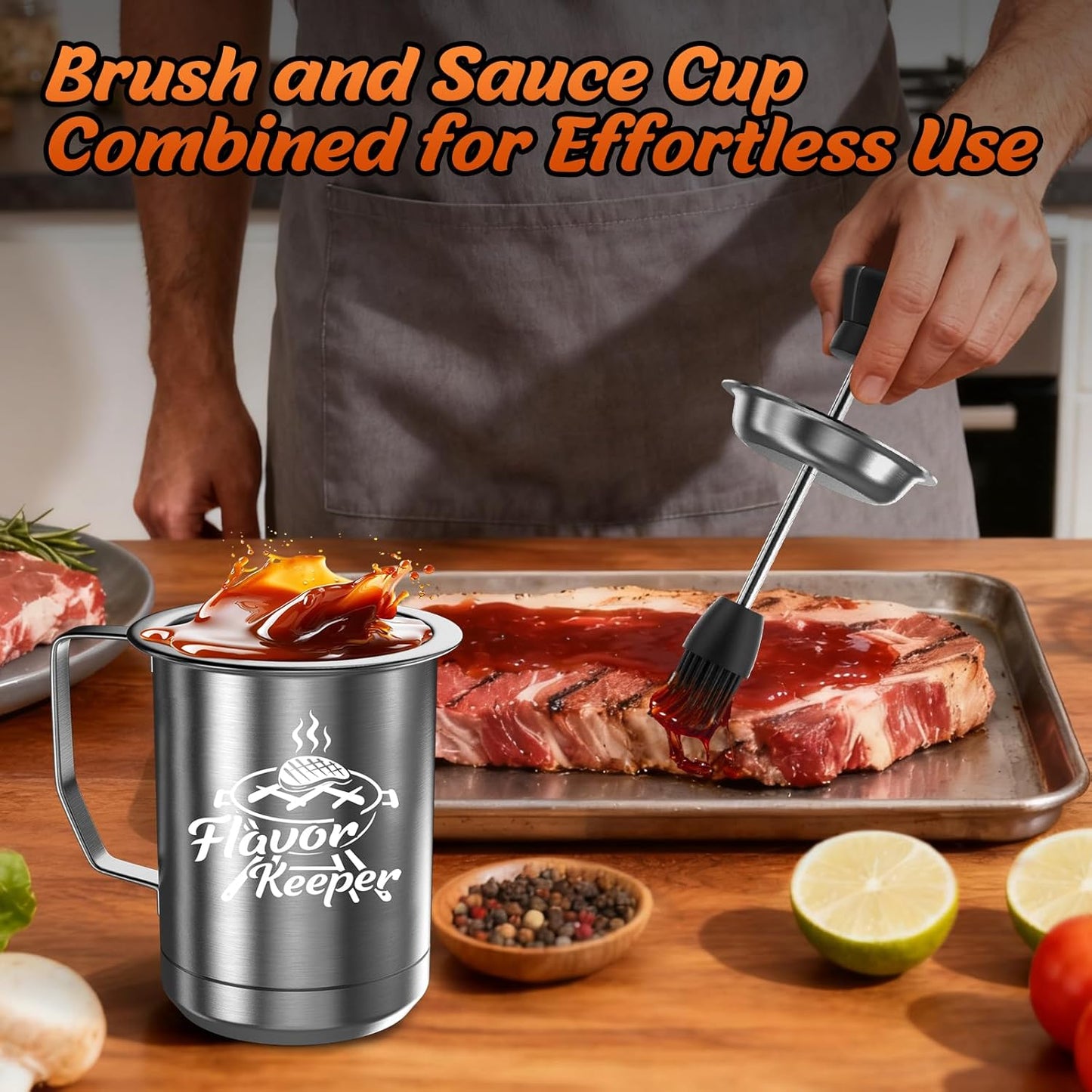 Valentines Day Gifts for Him Men Women BBQ Sauce Pot and Basting Brush Set, Valentines Day Gifts for Husband Kitchen Gadgets, Grilling Gift for Men, Cooking Grilling Accessories Gift for Dad Husband