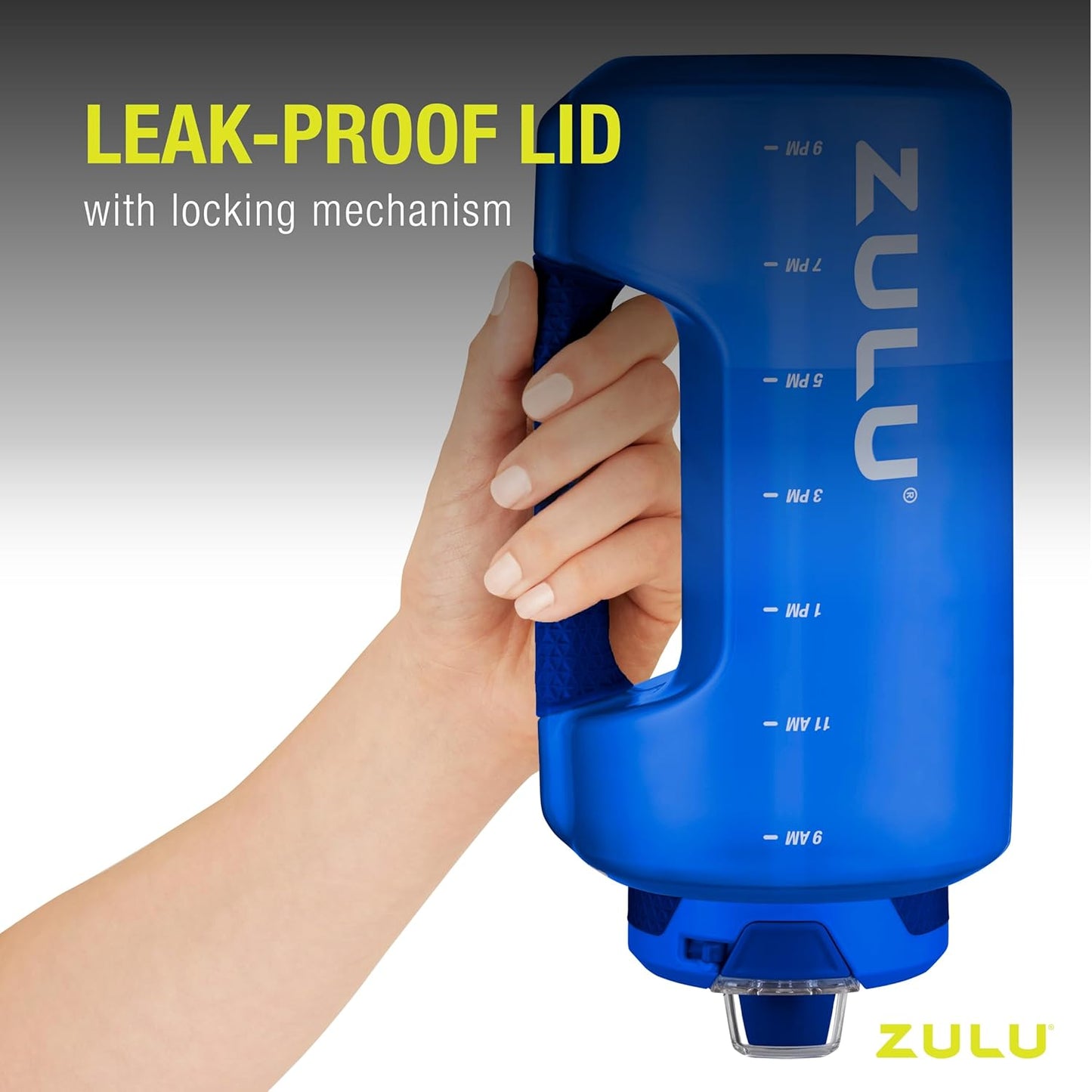 ZULU Goals 64oz Half Gallon Plastic Water Bottle with Straw and Time Marker | Large Reusable Jug with Handle and Leak Proof Lid for All Day Hydration, Gym and Outdoors, Gift Ready, Royal Blue