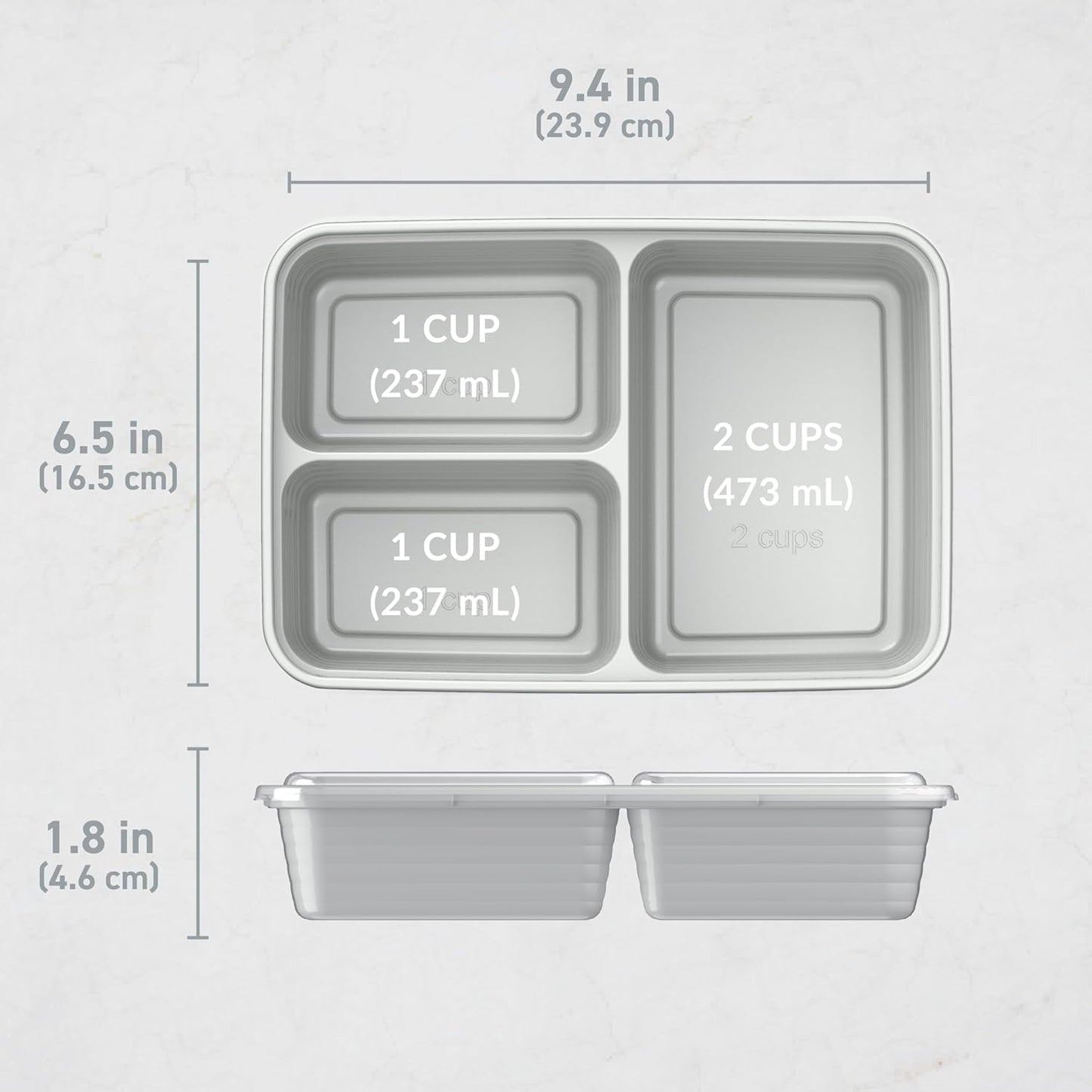 Bentgo Prep - 20-Piece 3-Compartment Reusable Meal Prep Containers with Lids, PFAS & BPA Free Materials, Durable, Microwave, Freezer, & Dishwasher Safe To Go Food Storage (Silver)