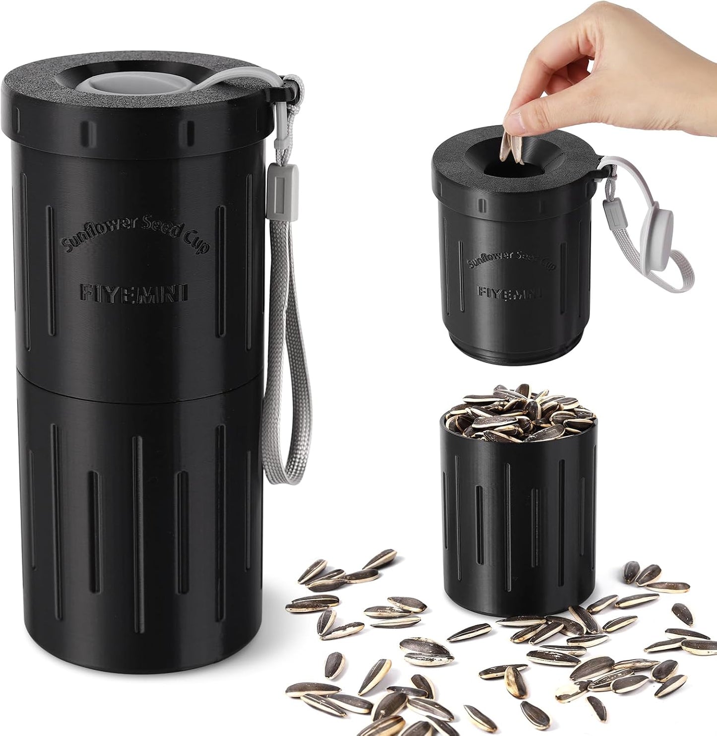 Sunflower Seed Spit Cup, with Seed Storage & Shell Disposal. 3D Printed Portable Pistachios Snack Nut Bowl Cup for in-Car, Road Trip & Ball Games. Seed Lovers Gift (Black)