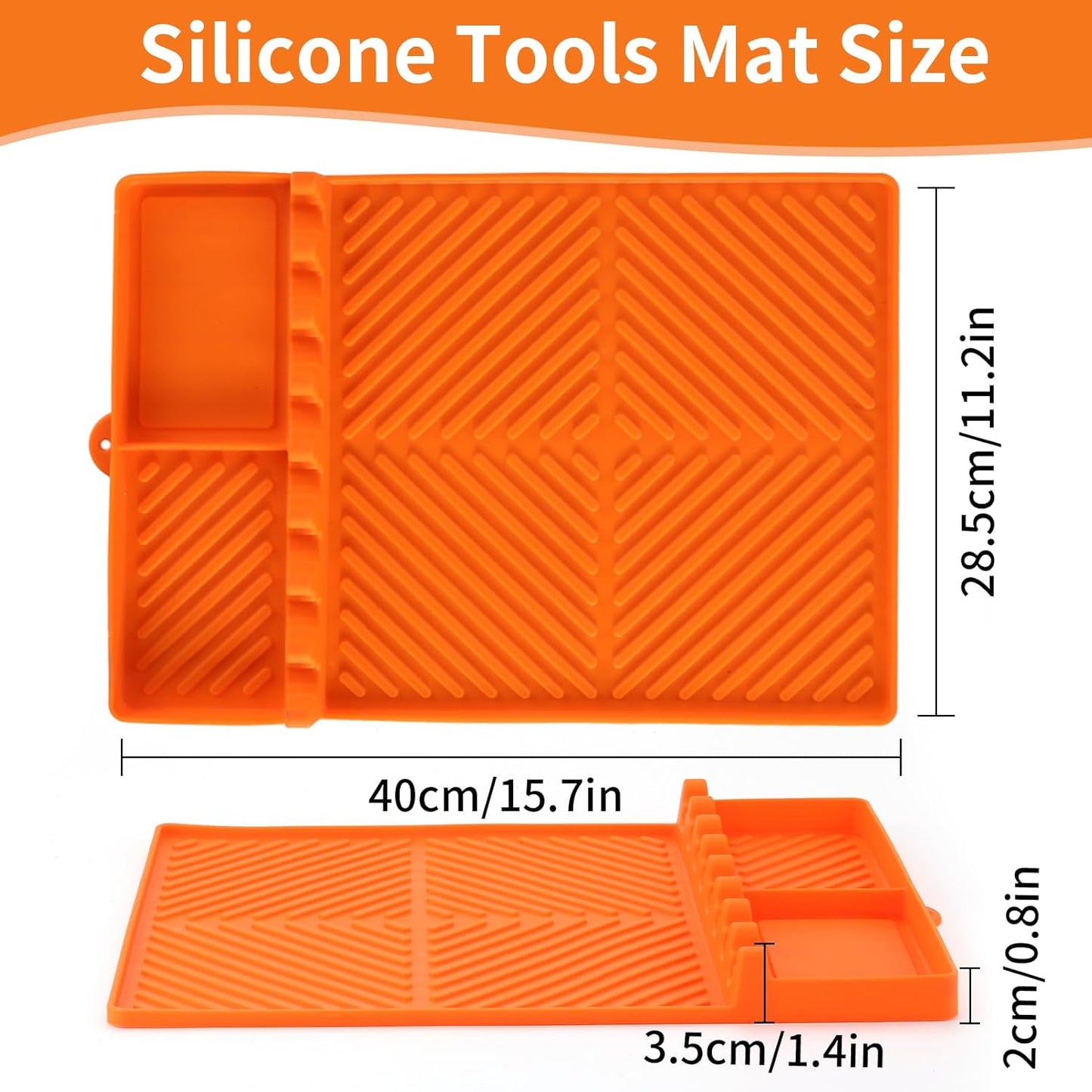 Silicone Tools Mat for Griddle Kitchen Cooking Baking Countertop-Side Shelf Spatula Mat with Drip Pad for Blackstone Weber Traeger Pit Boss Flat Top Grill Smoker- BBQ Accessories Gifts for Men(Orange)