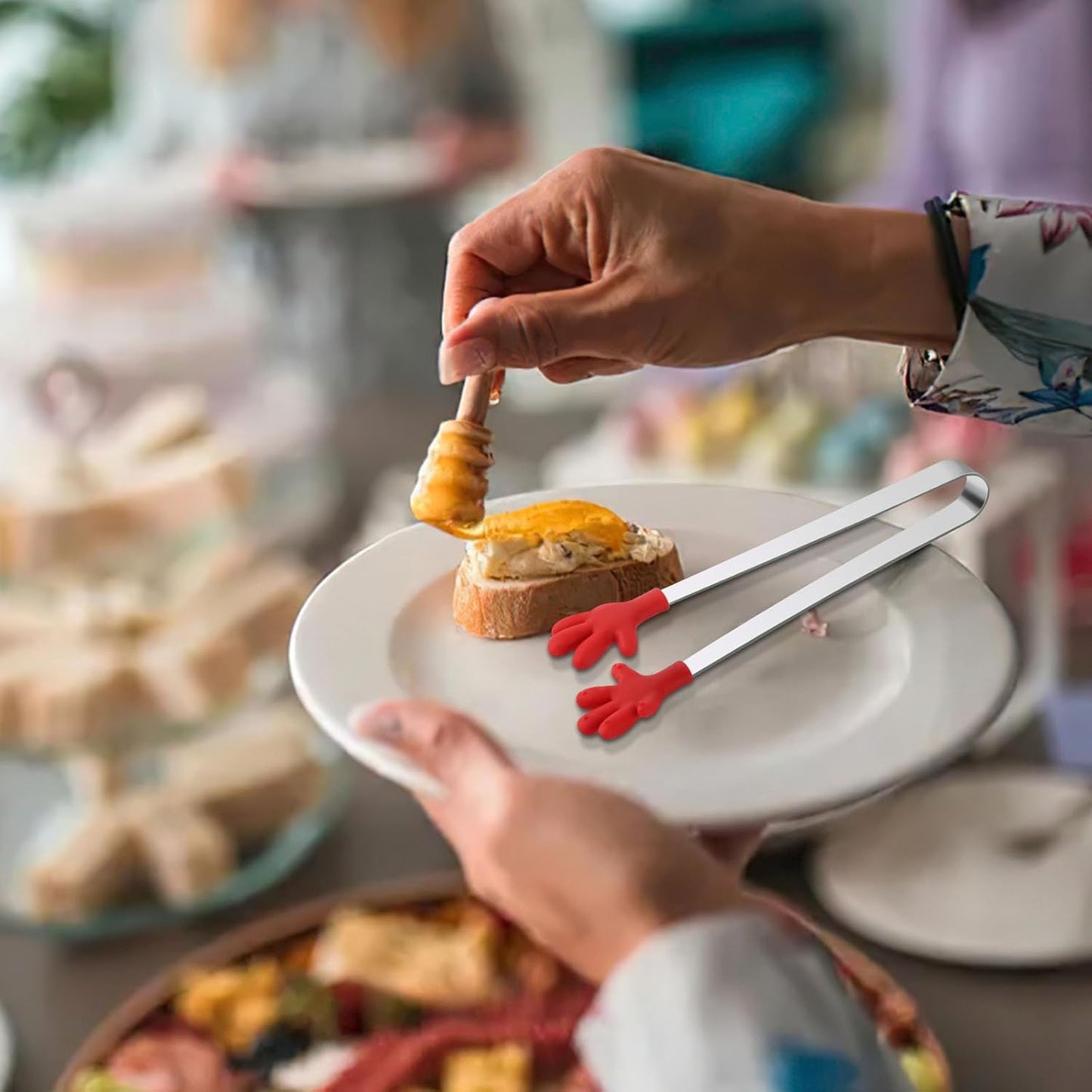 Shindel Small Tongs, 5.1" Mini Metal Tongs for Serving Food, Cute Kitchen Tool for Candy, Snacks, Chips, Cookies, Appetizers, Fruit, Pickles & Ice Cubes, Great for Party, Buffet & Dessert Table