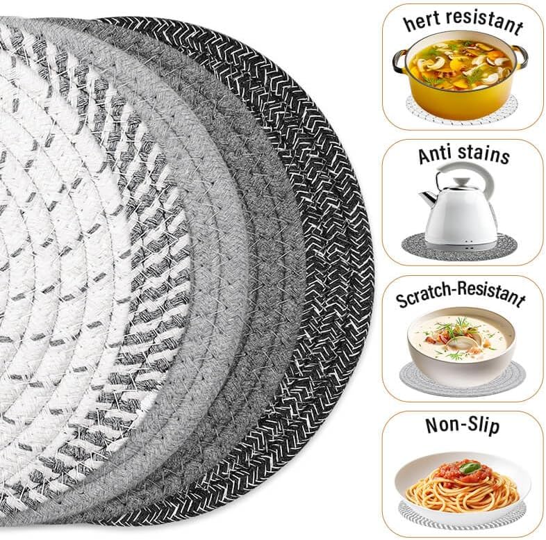 Tidponra Trivet Mats Set for Hot Dishes, 5 Heat Resistant Pot Holders Kitchen Counter, Table, Home Essentials, Anti Stain Hot Pads Plate Mats for Hot pots and Pans, 7 Inches
