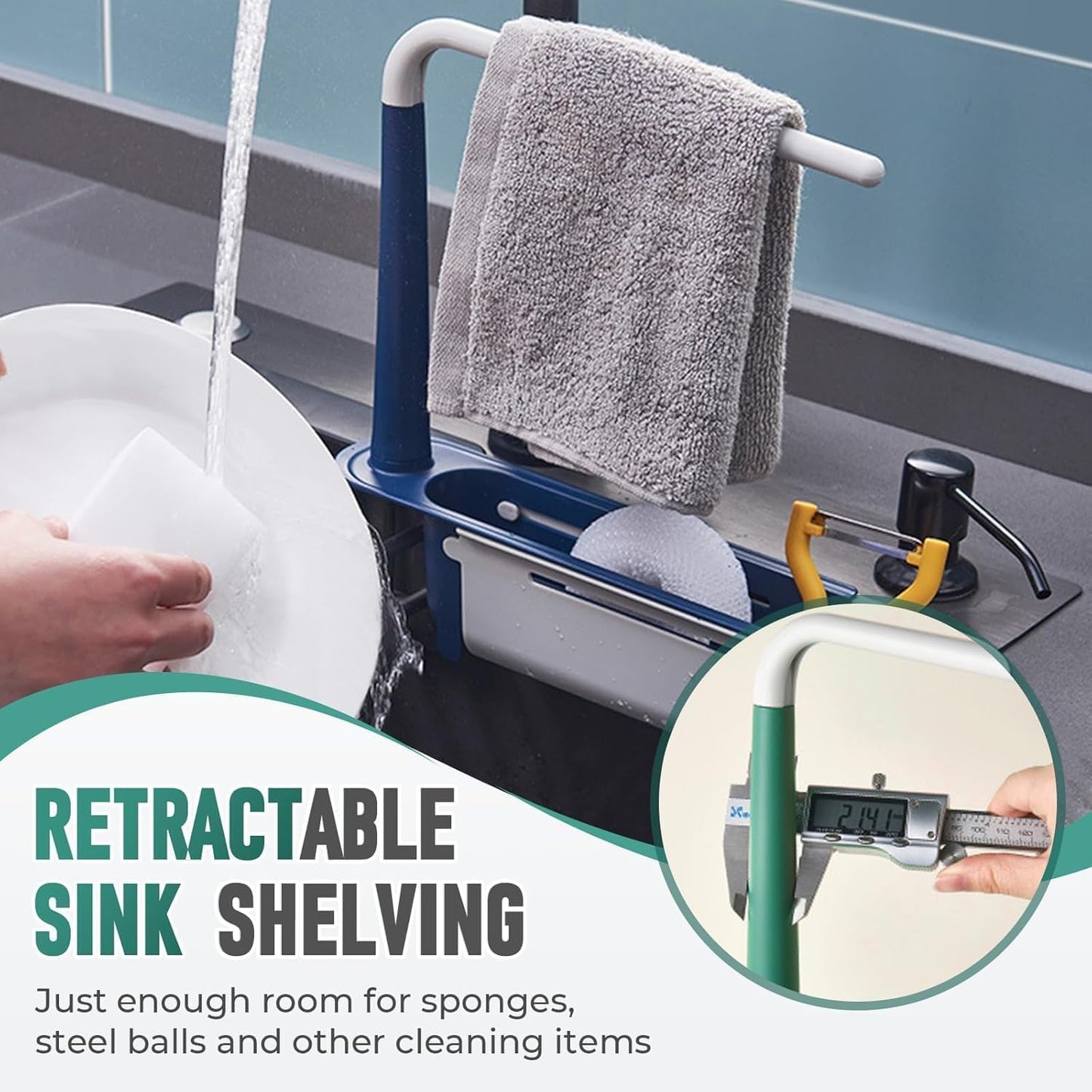 Telescopic Sink Storage Rack, 2026 Upgraded 2-in-1 Adjustable Drainer with Sponge Holder, Expandable Kitchen Sink Organizer with Dishcloth Hanger and Bracket, Kitchen Sink Gadgets (Red)