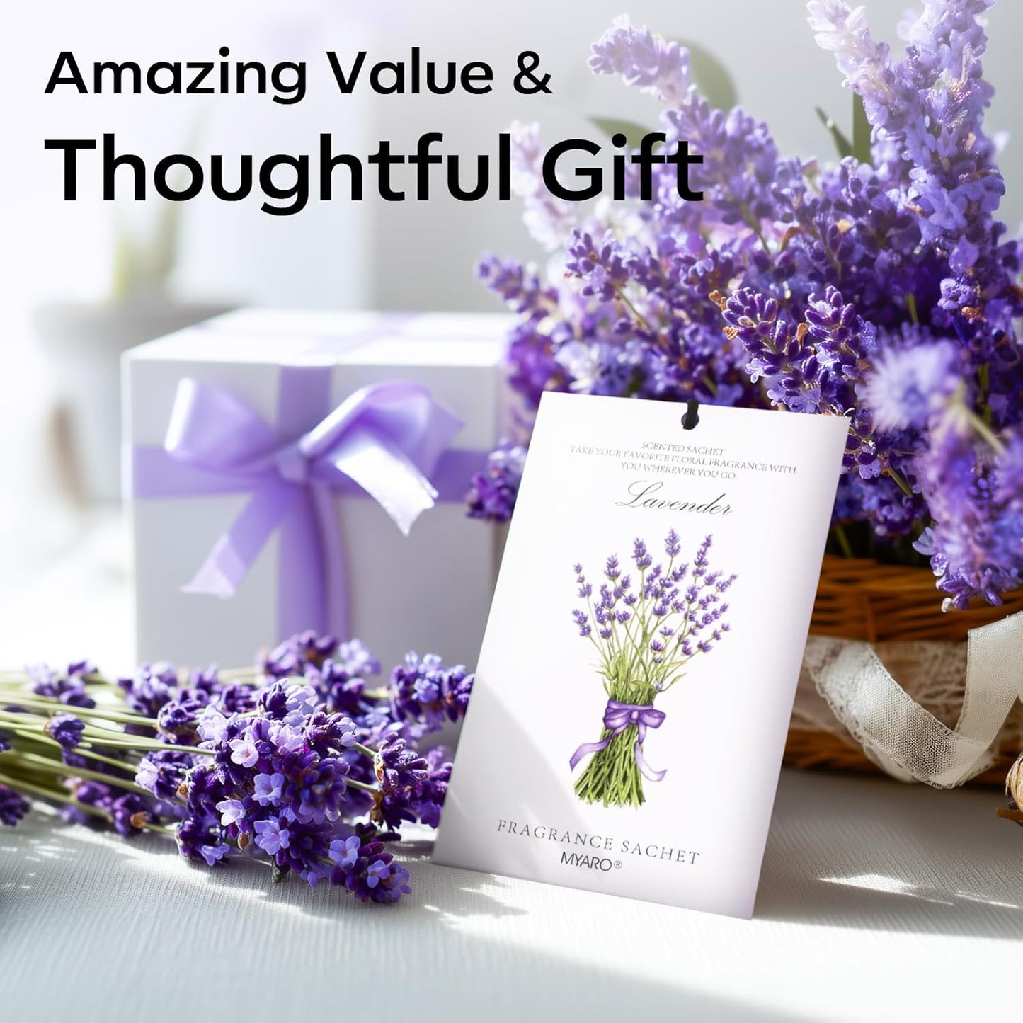 MYARO 12 Pack Lavender Scented Sachets | Odor Eliminator & Air Freshener for Drawer, Closet, Car, Shoes, Gym Bag, Suitcase | Home Fragrance Gift Set