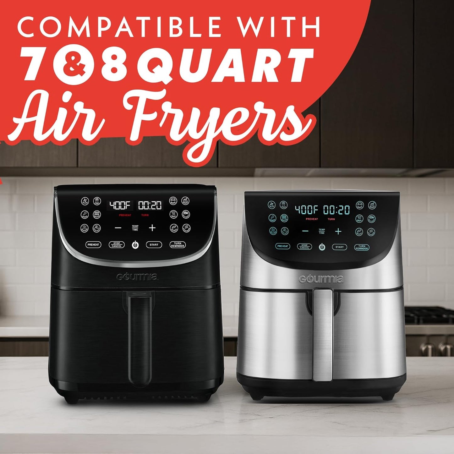 Gourmia Air Fryer Accessories Set - 3 Piece Silicone, Liner, Egg Bite Cooker, 7-Hole Cupcake Mold, BPA-Free, Nonstick, Heat Resistant 445°F, Dishwasher Safe, Food Grade