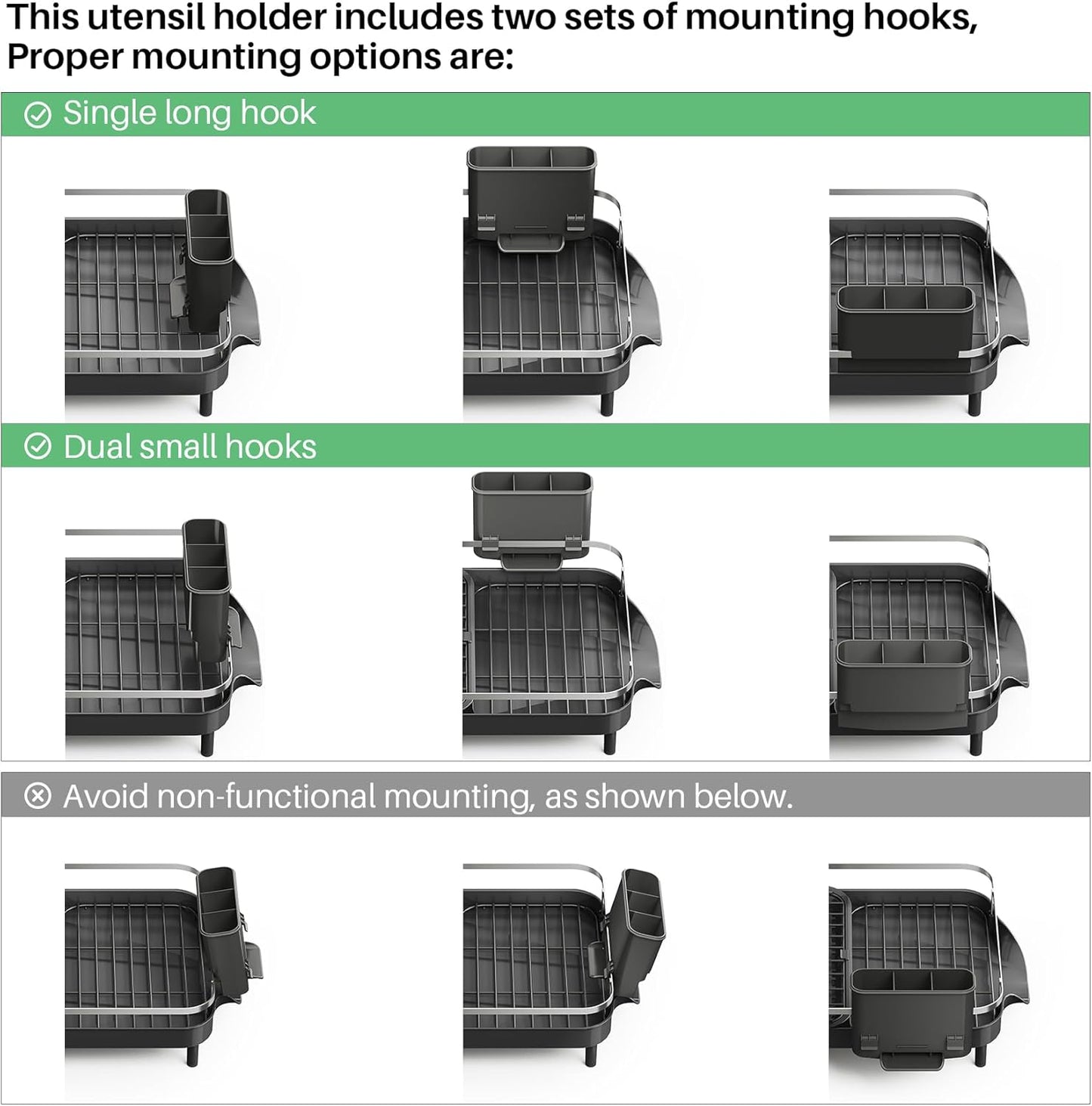 SNTD Dish Drying Rack, Expandable Dish Rack for Kitchen Counter, Stainless Steel Dish Drainer with Drainboard Set and Utensil Holder (Black)