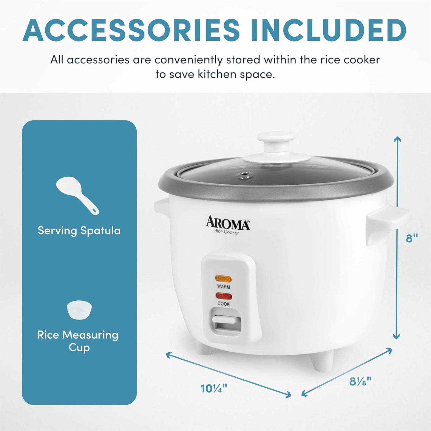 AROMA® Rice Cooker, 3-Cup (Uncooked) / 6-Cup (Cooked), Small Rice Cooker, Oatmeal Cooker, Soup Maker, Auto Keep Warm, 1.5 Qt, White, ARC-363NG