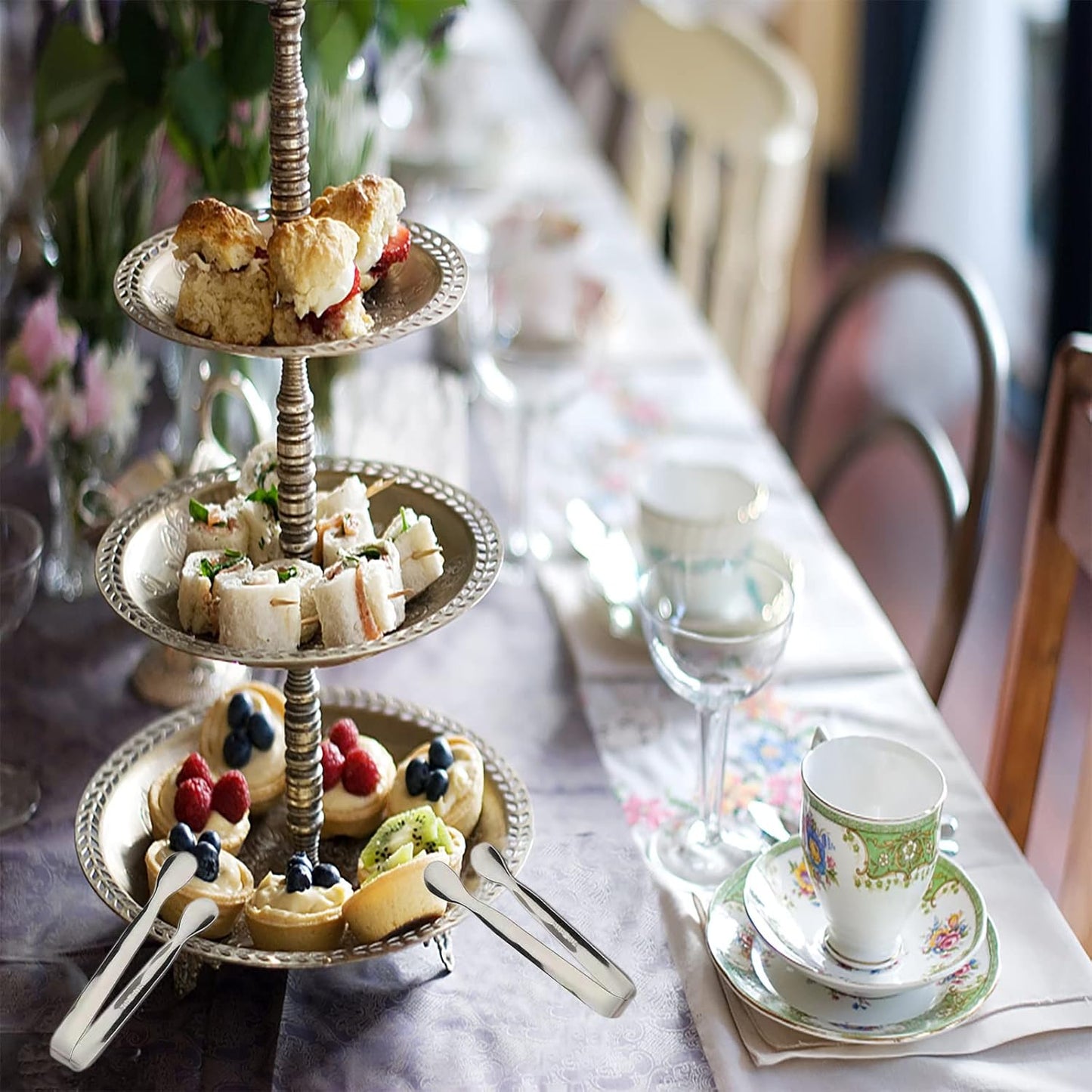 6PCS Ice Tongs Mini Sugar Tongs 4.25Inch Stainless Steel Kitchen Utensils Set,Small Serving Tong and Tiny Kitchen Tong for Appetizers,Tea Party, Coffee Bar, Desserts by Sunenlyst (Silver)