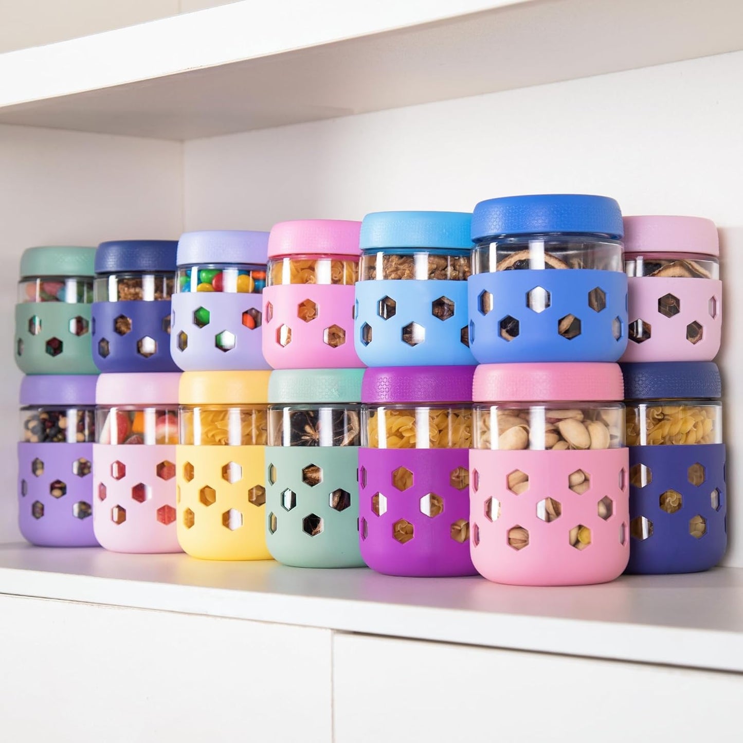 Gemice 6-Pack 16 oz Overnight Oats Containers with Lids and Silicone Sleeves, Glass Mason Jars with Airtight Lid, Dishwasher Safe, Wide Mouth Chia Seed Pudding Meal Prep Jar for Yogurt Berries Snack