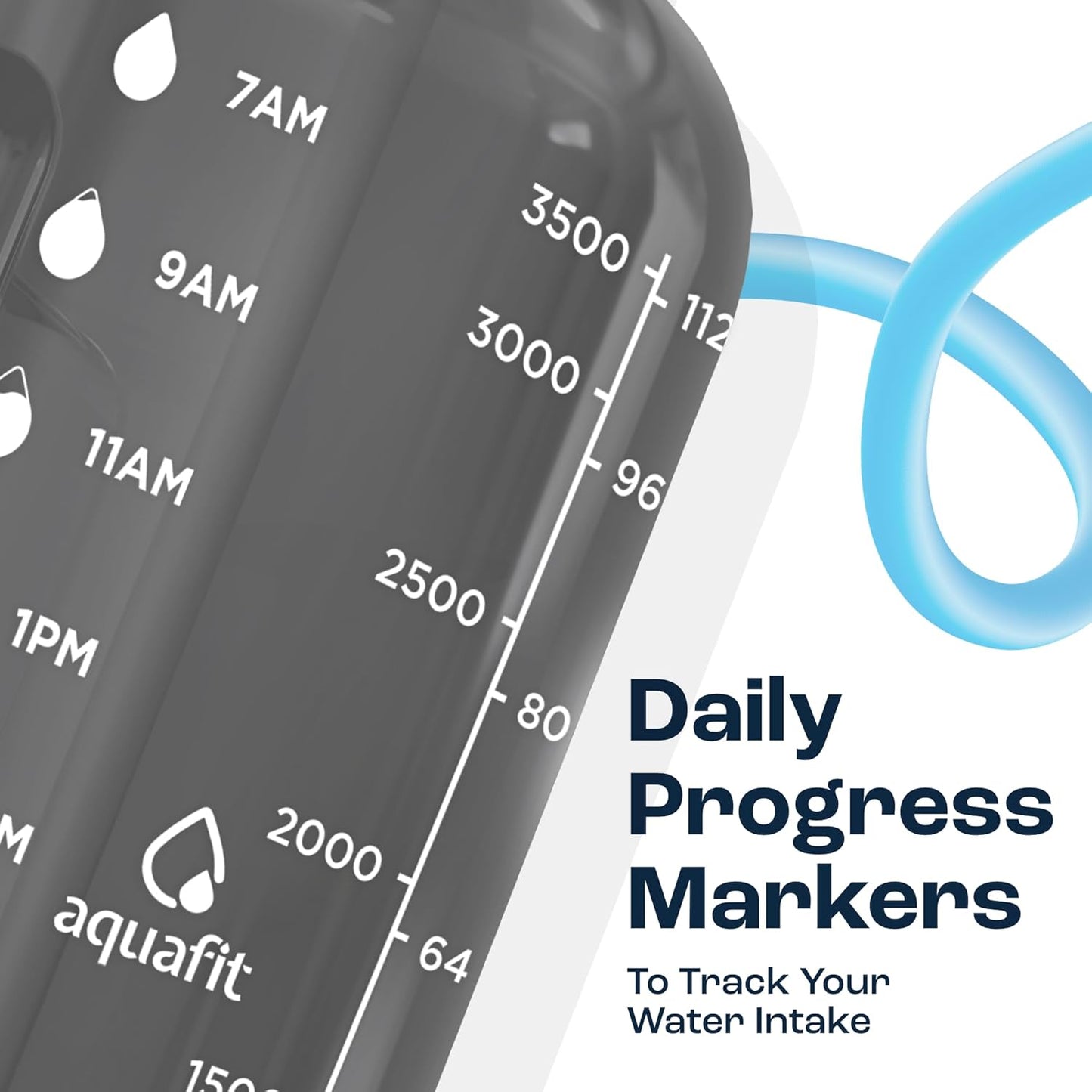 AQUAFIT 1 Gallon Water Bottle with Time Marker - Straw & Chug Lid - BPA Free Gym Water Bottle with Straw - Big Gallon Jug (Gray, 128 oz - 2in1 Lid)