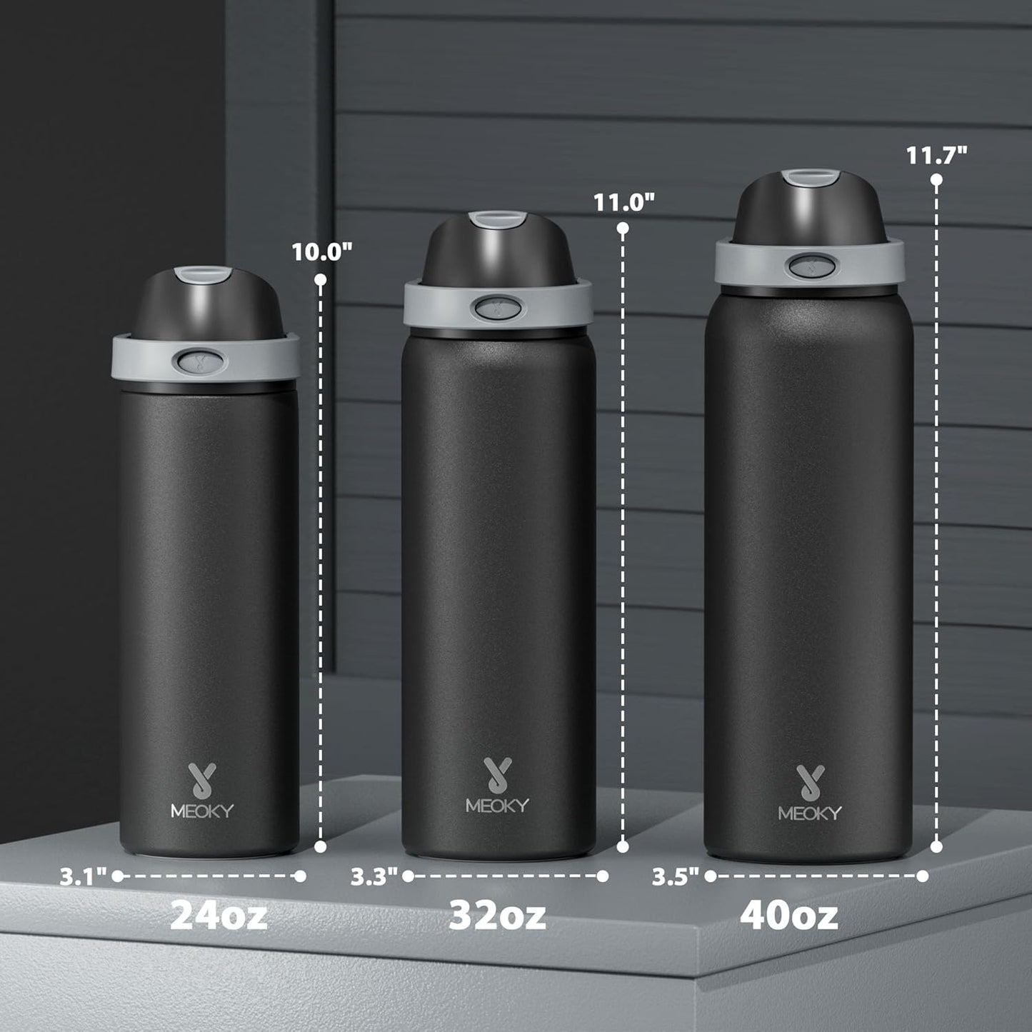 24 oz Insulated Water Bottle for Sports: Meoky Stainless Steel Water Bottle with 2-in-1 Straw and Spout Lid - Leak Proof, Cold for 24 Hours, Fits in Car Cup Holder, BPA-Free for Travel Gym, Night