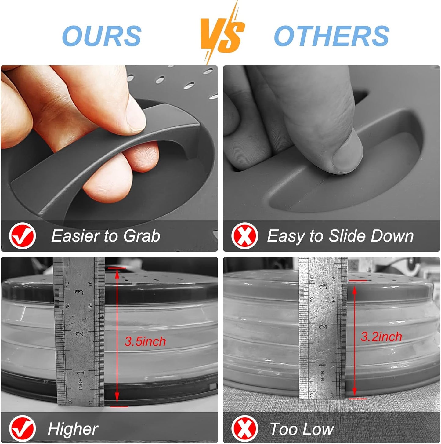 LekDrok 10 Inch Microwave Food Cover & Collapsible Silicone Mat - Splatter Guard, Plate Holder & Kitchen Colander for Meal Prep, Charcoal