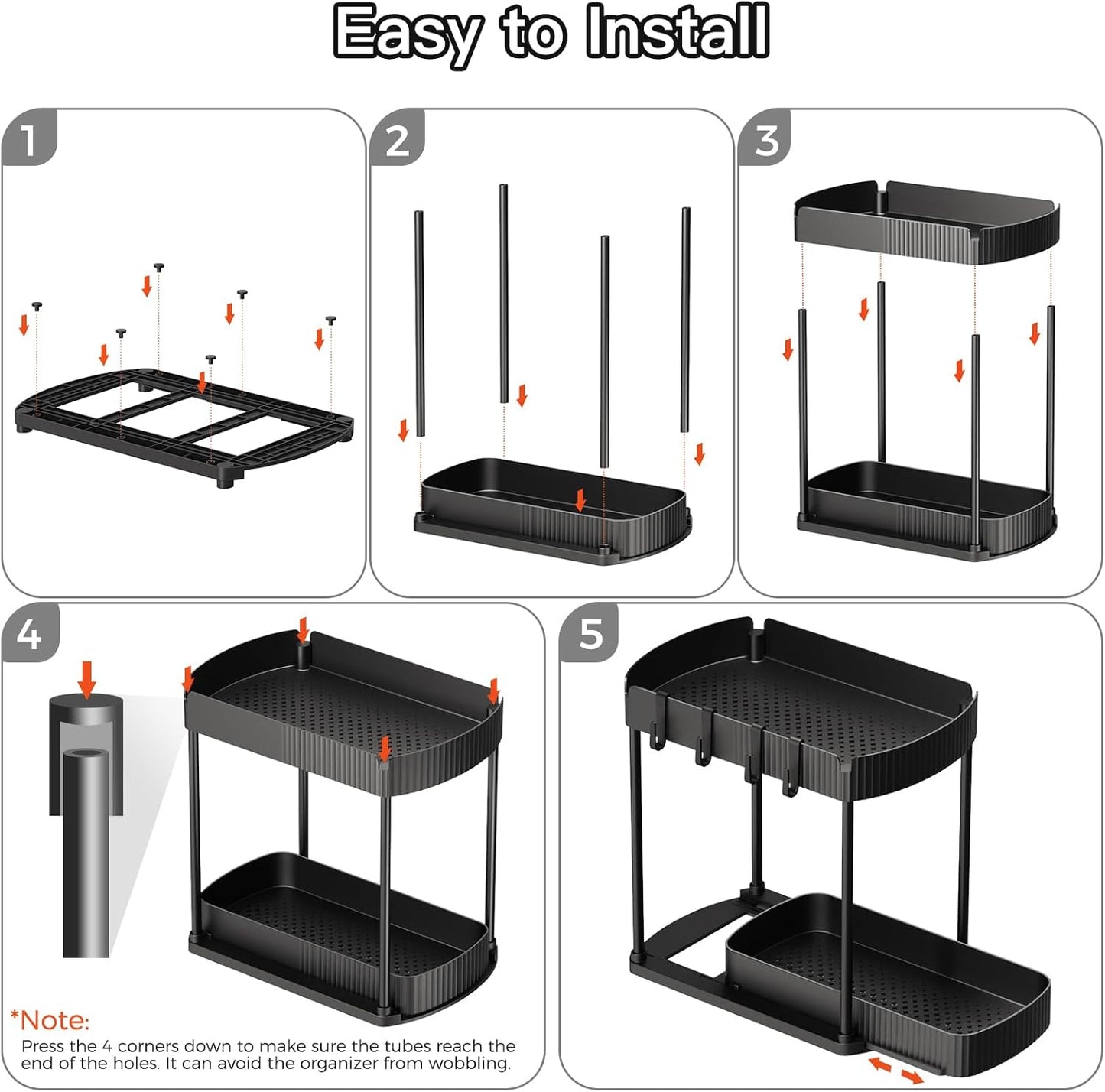 Ukeetap Multi-Purpose Pull-Out Storage Organizers, Under Sink/Cabinet Organizers and Storage for Bathroom & Kitchen, Black, 12.8 Inches, 2 Packs