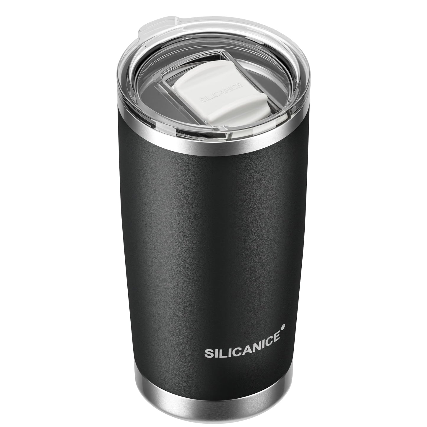 20oz Hygienic Stainless Steel Vacuum Insulated Tumbler w/ Easy-On/Easy-Off Lid - Removable slider, Double Wall 18/8 Travel Mug, BPA-Free, Fits Cup Holders, Premium Quality, Smart Value - Black