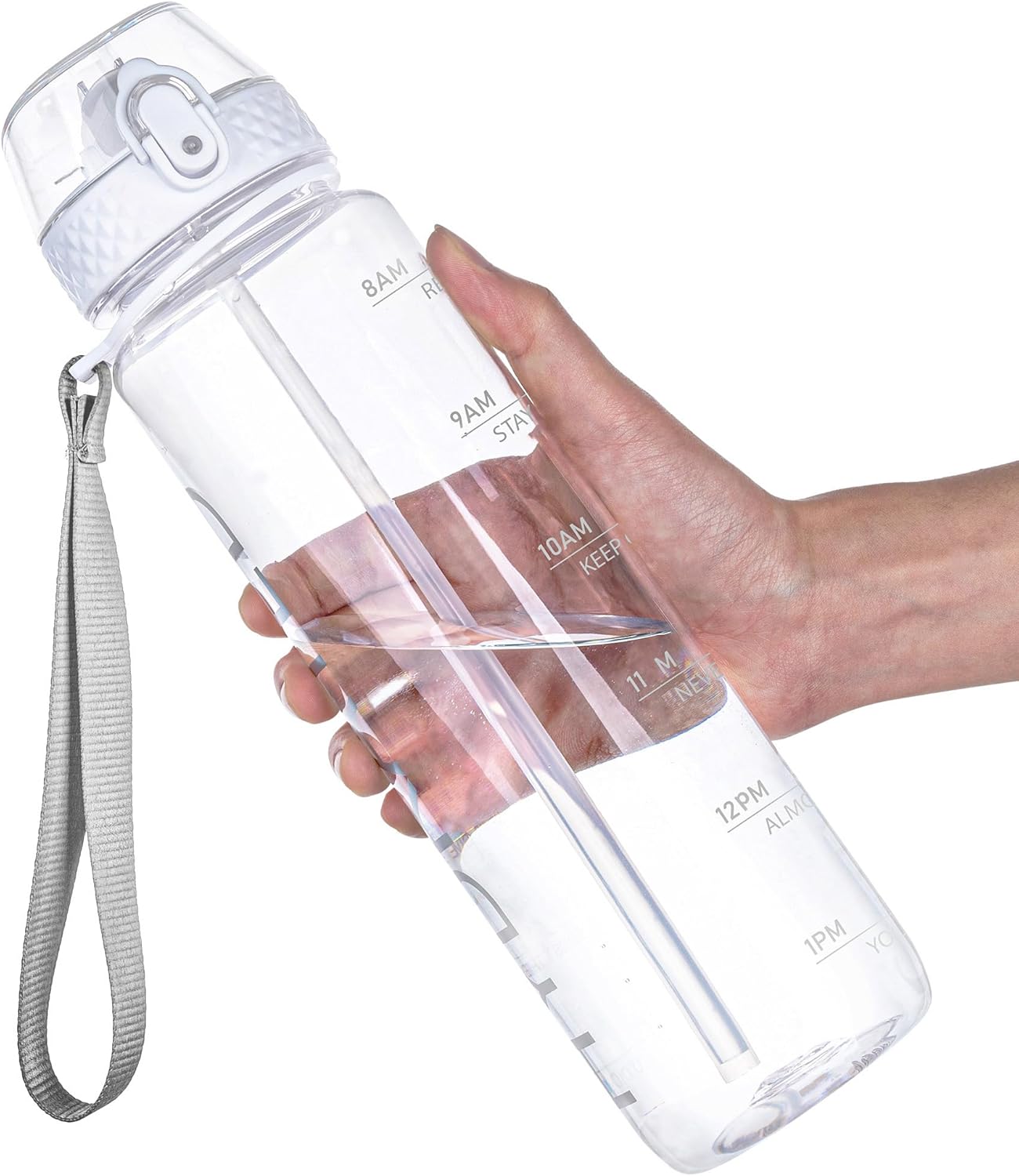 GOPPUS Water Bottle Clear Water Bottle with Straw 32oz Plastic Water Bottles BPA Free Tritan Wide Mouth Bottle Leakproof Motivational bottles water for Gym,Hiking,School or Office(1 Bottles)