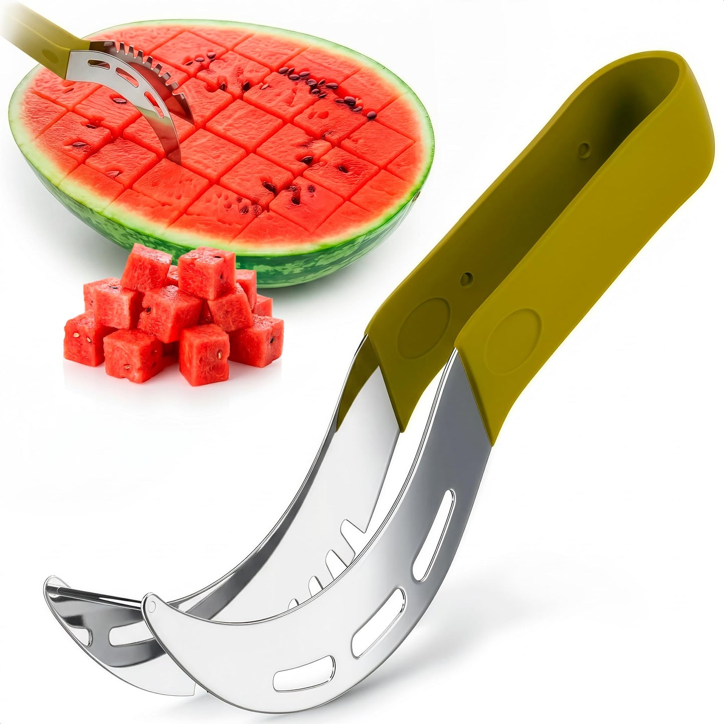 2-in-1 Watermelon Cutter Slicer Tool – Create Clean 1" Cubes & Slices with Watermelon Slicer for Cutting & Serving – Stainless Steel Fruit Cutter Kitchen Gadget for BBQ, Picnic, Camping & Snack Prep