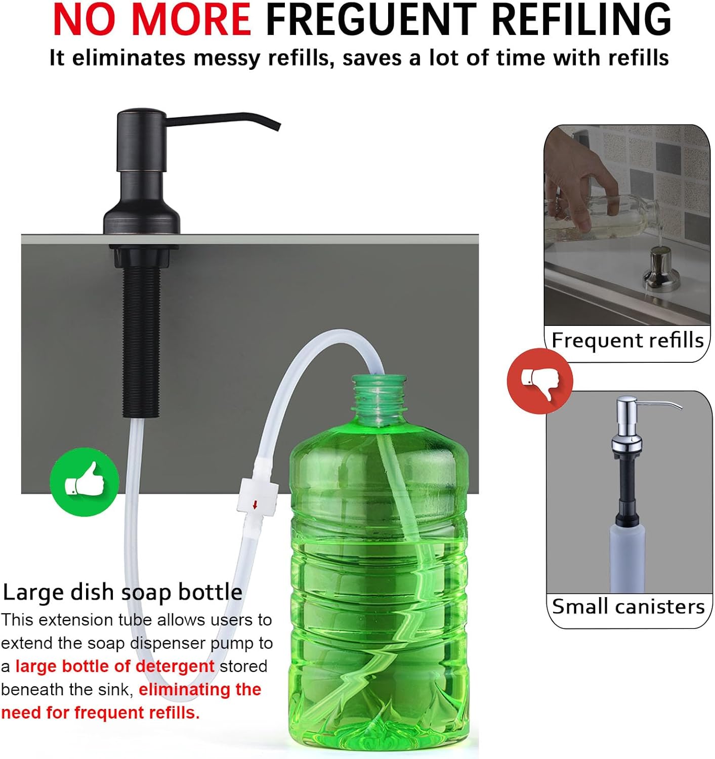 Sink Soap Dispenser Extension Tube Kit with Upgraded Check Valve, 47" Under Counter Soap Dispenser Tube for Kitchen Sink, Fit Most Soap Containers, Strong Suction, No More Tiny Bottle Daily Refills