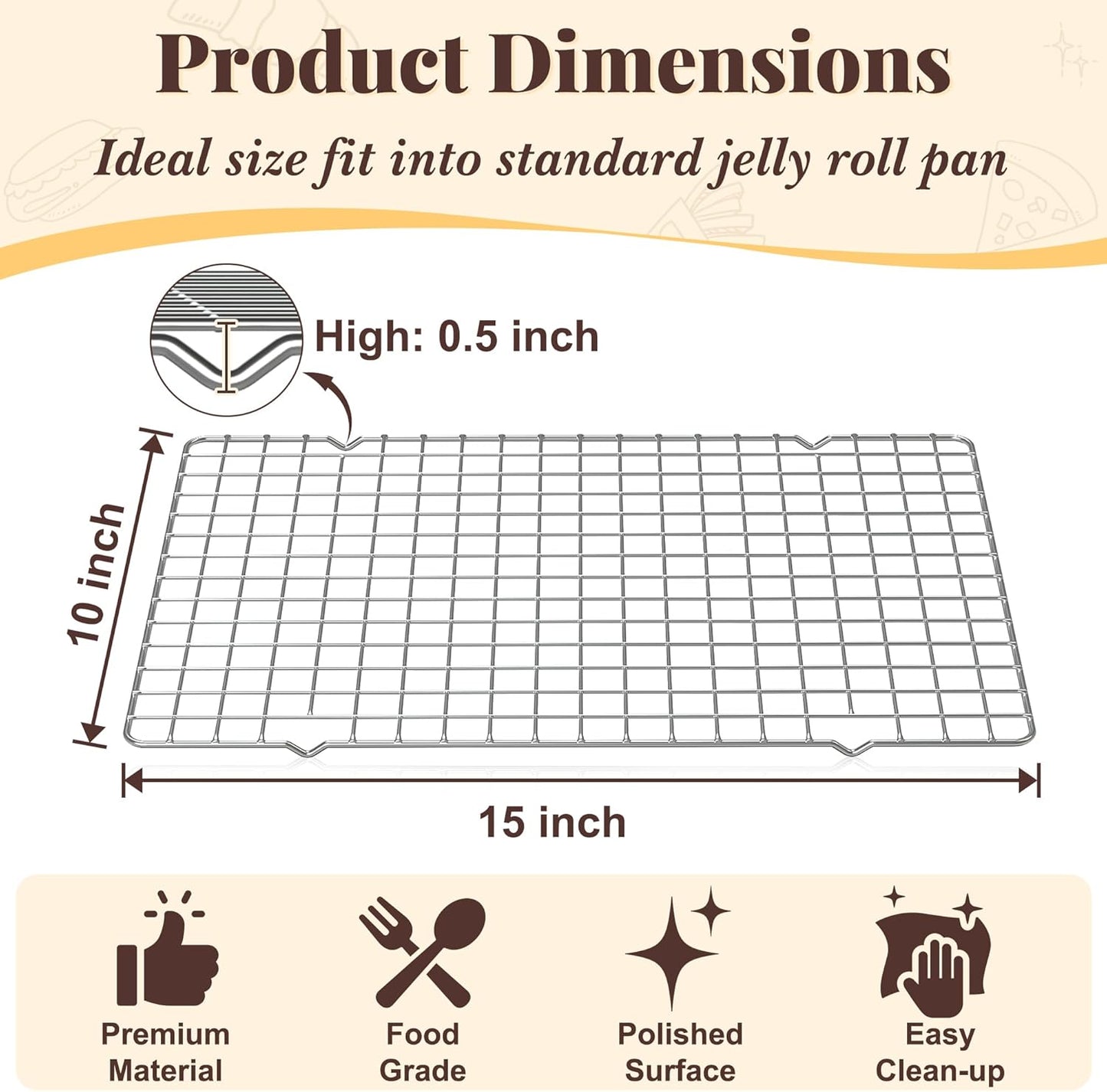 Cooling Racks for Cooking and Baking - 2 PCS 10" x 15" Grid Wire Baking Rack for Oven Cooking, Baking, Grilling, Roasting - Dishwasher Safe Bacon Rack - Fits Jelly Roll Cookie Sheet Pan