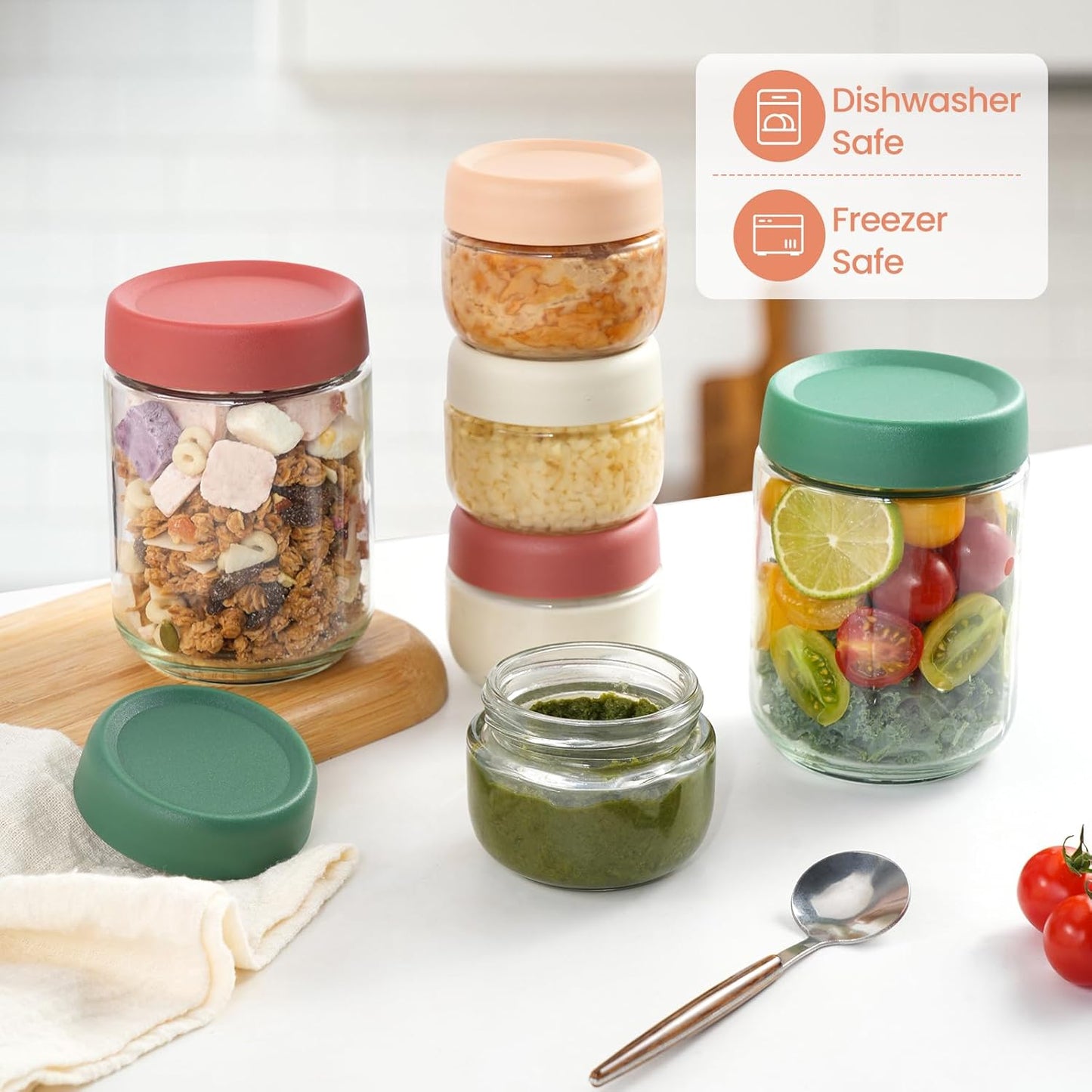 12Pack Overnight Oats Containers with Lids, 16oz, 8oz & 4oz Glass Jars with Airtight Lids, Wide mouth Mason Salad jars, Glass Food Storage Containers for Yogurt Chia Pudding Snacks Cereal & Spices