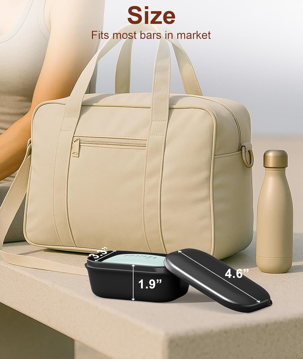 Quatish Leakproof Soap Dish with Lid & Draining Layer, Shatterproof Travel Bar Soap Holder Case Container, Portable Travel Size Toiletries Essentials for Camping, Gym, Bathroom, Black