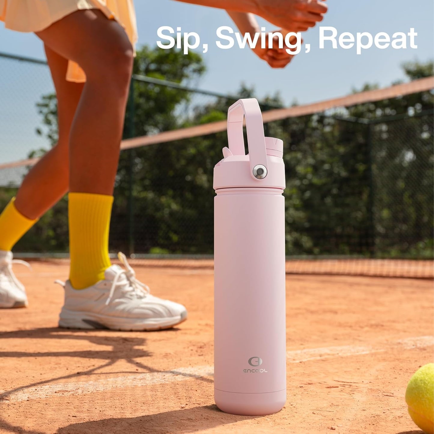 ENCOOL Insulated Water Bottle with Straw Stainless Steel Water Bottle, Leak-Proof, BPA-Free, Double Wall Vacuum Keeps Cold for 24 Hours for Sports, Travel, School (26 oz, Cotton Candy)