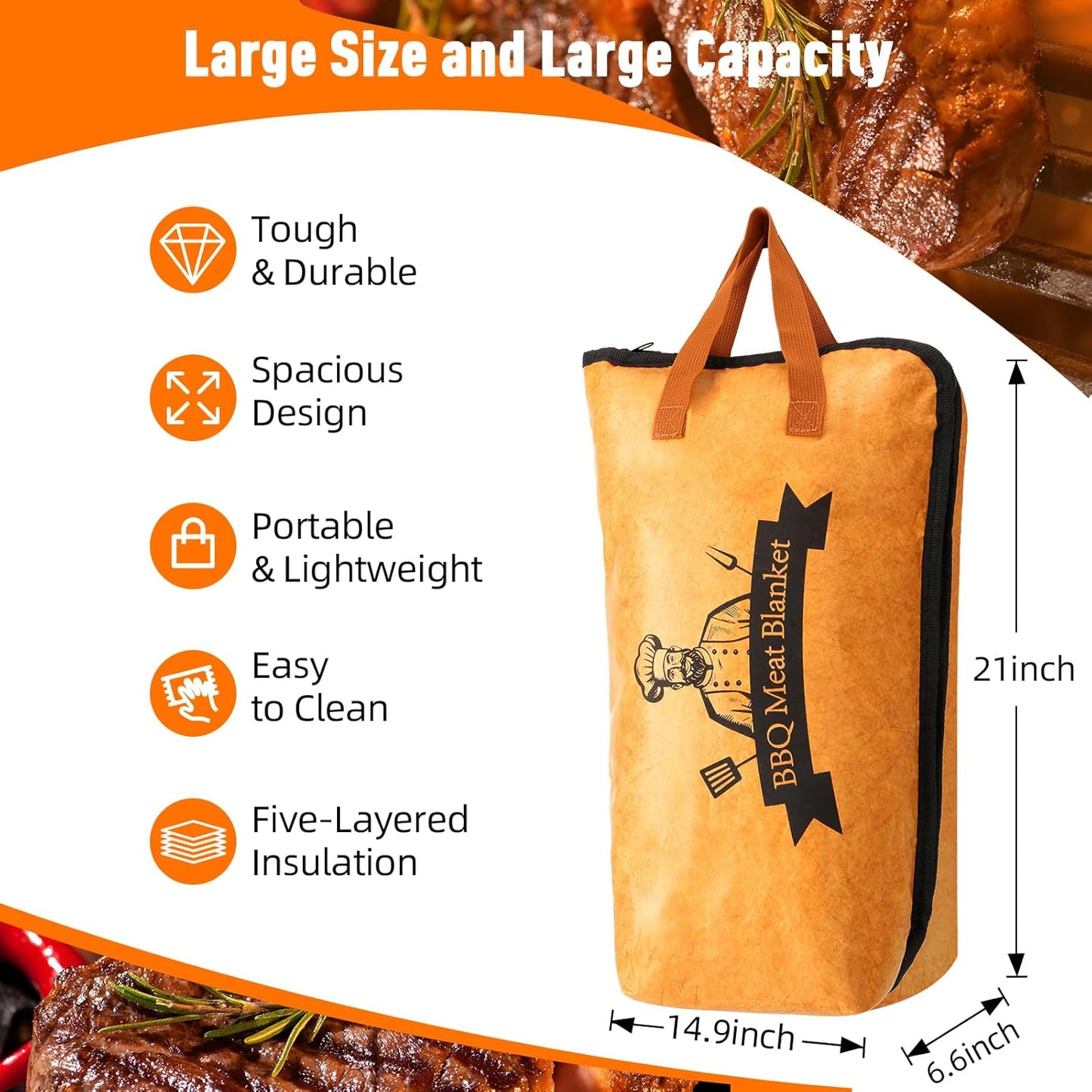 Valentines Day Gifts 21in BBQ Blanket for Resting Meat-Air Fryer/Dough/Kitchen/Smoker Accessories Party Picnic Camping-Insulated Bag for Brisket/Pork Shoulder/Turkey-Anniversary Birthday Gift for Men