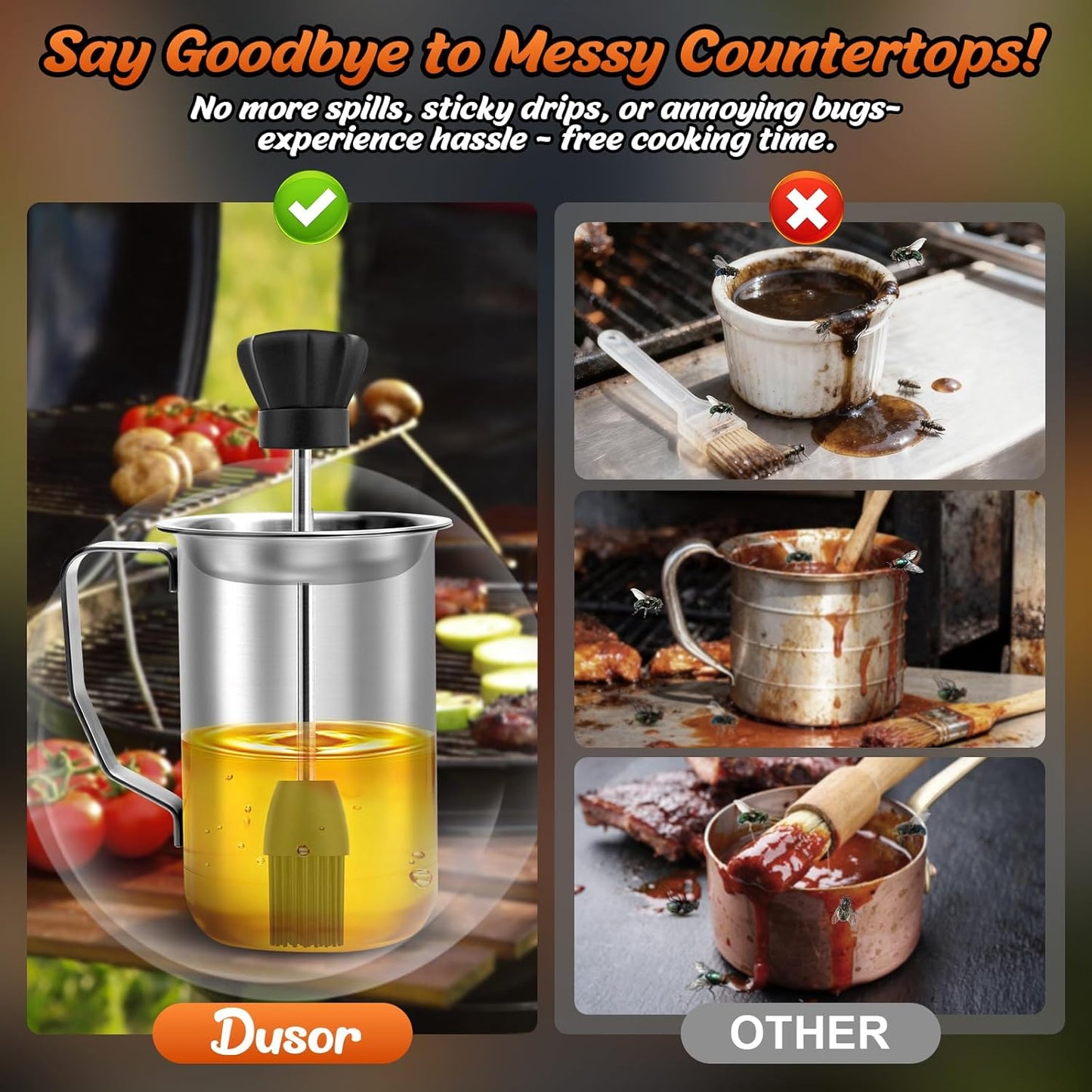 Valentines Day Gifts for Him Men Women BBQ Sauce Pot and Basting Brush Set, Valentines Day Gifts for Husband Kitchen Gadgets, Grilling Gift for Men, Cooking Grilling Accessories Gift for Dad Husband