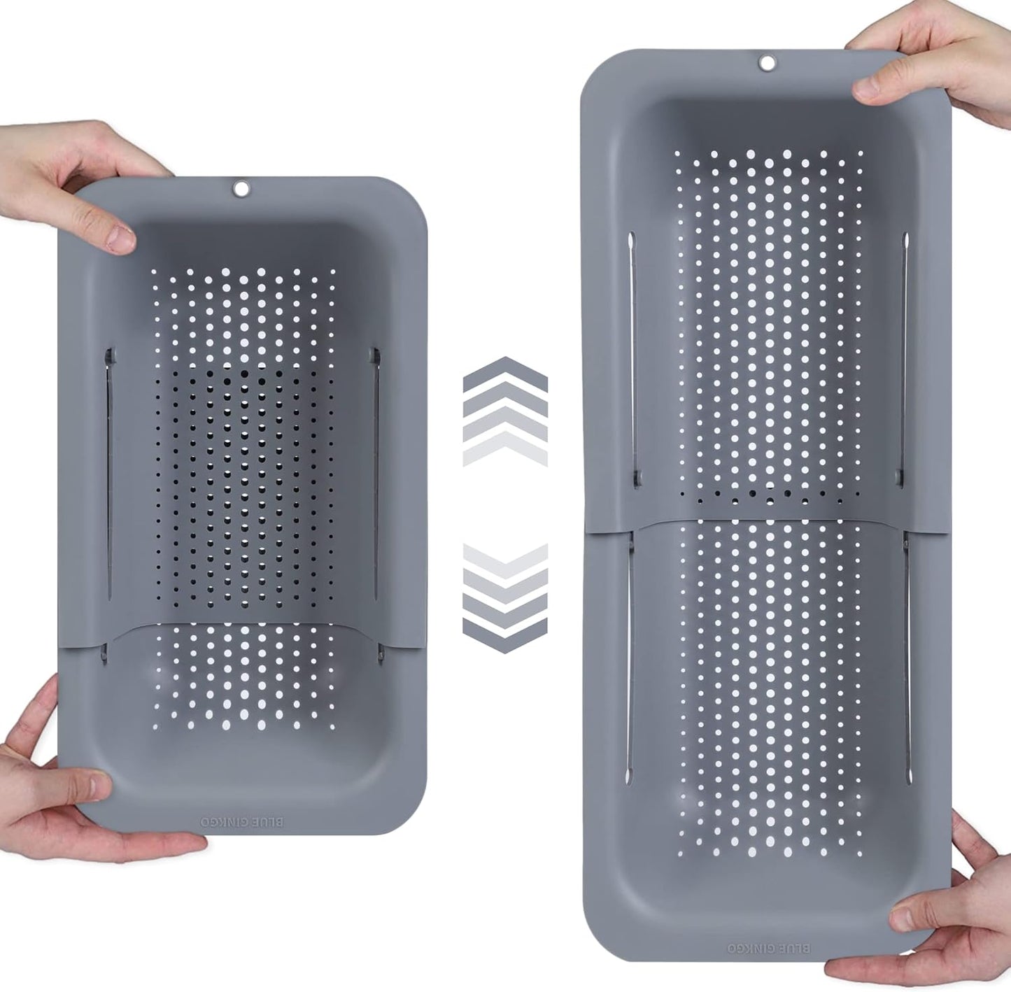 BLUE GINKGO Over the Sink Colander Strainer Basket - Wash Vegetables and Fruits, Drain Cooked Pasta and Dry Dishes - Extendable - New Home Kitchen Essentials (Grey, 1 Pack)