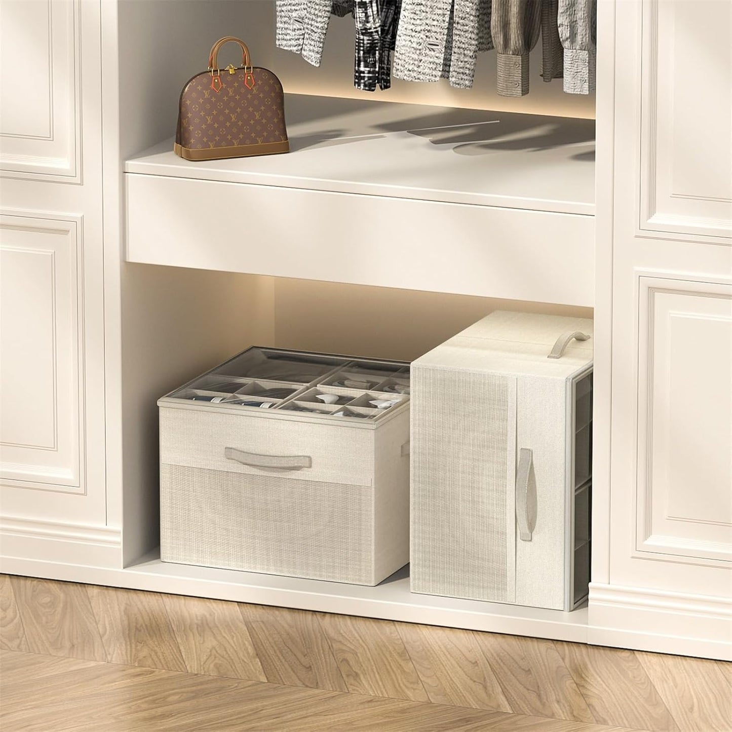 Aokeyee Shoe Organizer for Closet,2 Pack Foldable Shoe Storage Organizer Box Bin with Adjustable Dividers and Clear Cover, Fits up to 16-32 Pairs