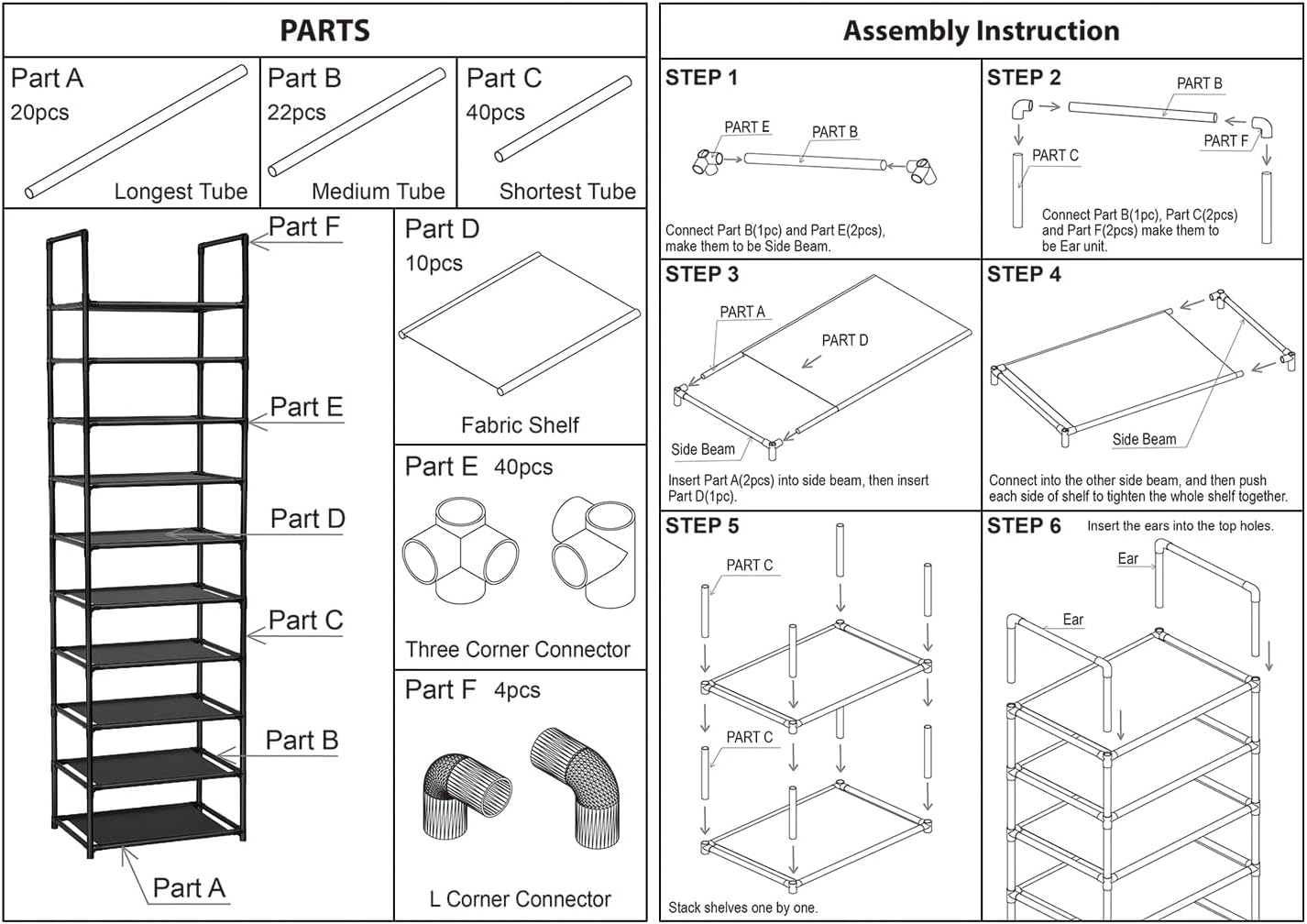 FIDUCIAL HOME 10 Tiers Shoe Rack 20-25 Pairs Sturdy Shoe Shelf