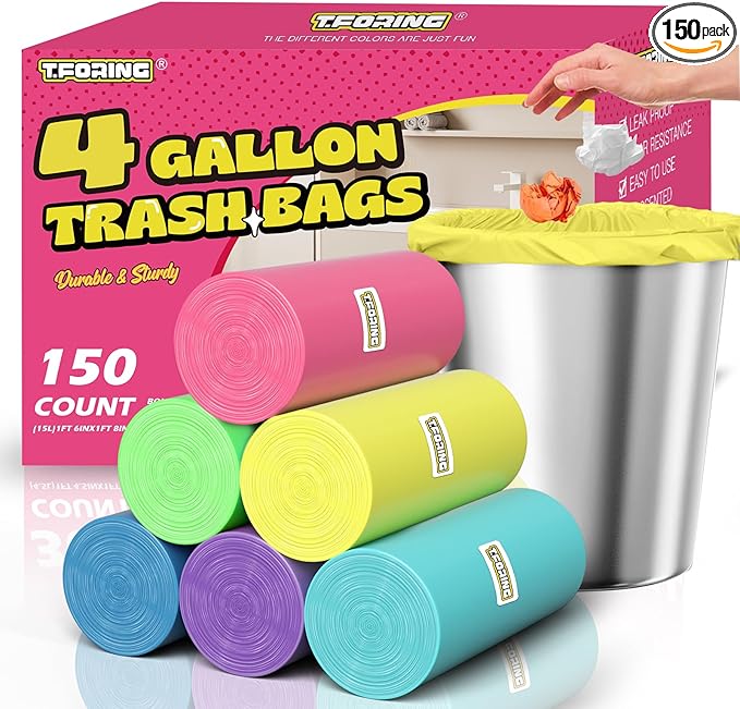 150 Count 4 Gallon Small Trash Bags - Colored Bathroom Garbage Bags Unscented Leak-proof, 15 Liter Plastic Wastebasket Can Liners for Office Bedroom Toilet and Car