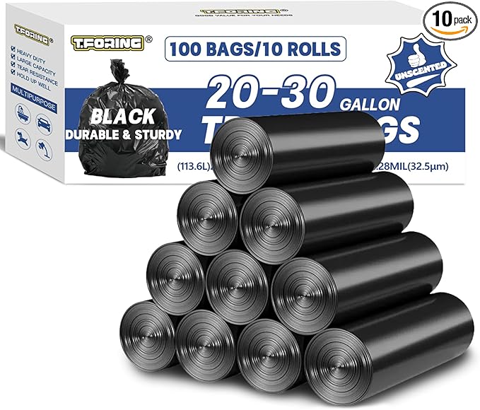 20-30 Gallon Trash Bags Black - 1.28 Mil Thick,30" x 35" Large Garbage Bags 100 Count,20+ Gallon Heavy Duty Trash Can Liners Unscented for Kitchen Home Office Commercial Outdoor