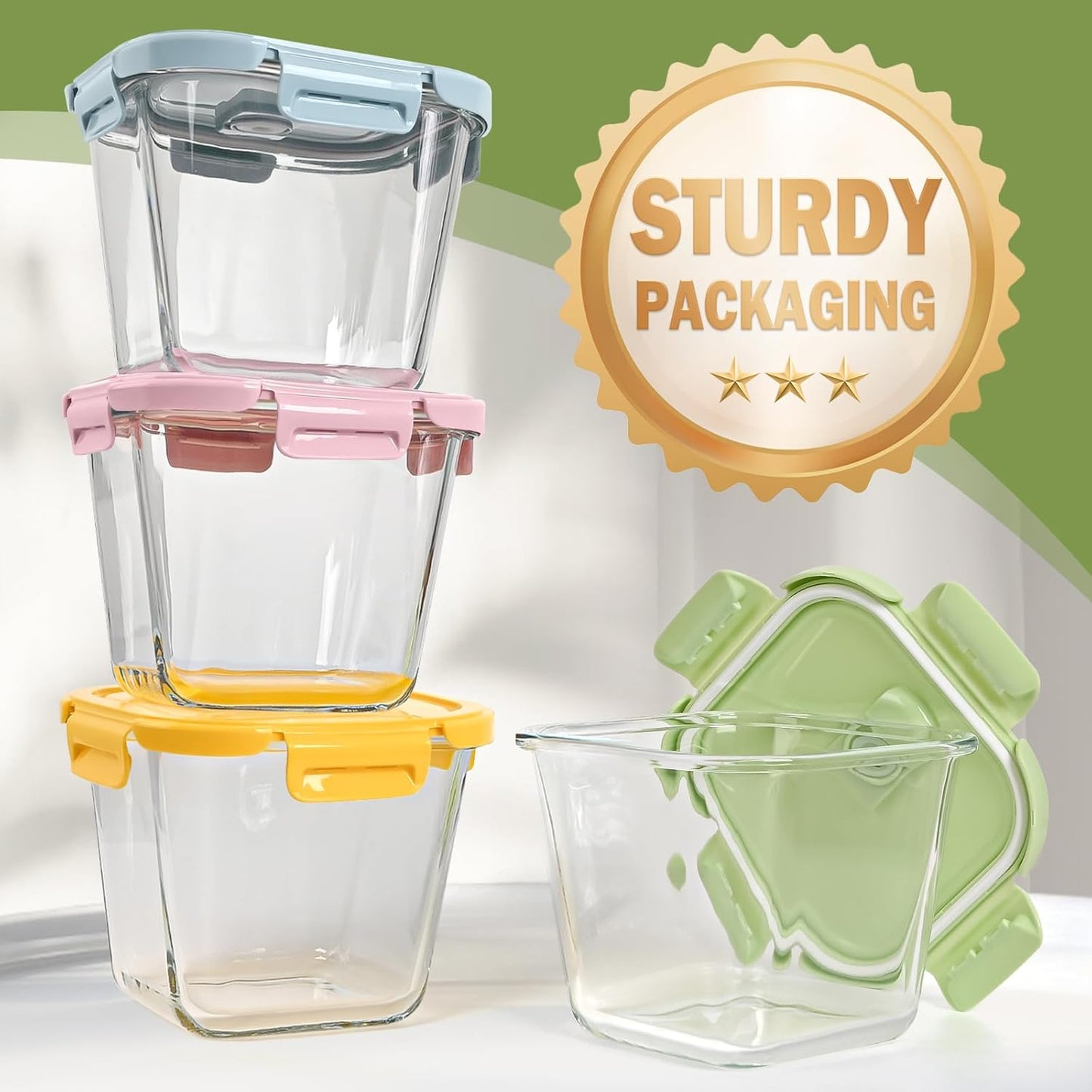 Glass Soup Containers with lids 4 Cup, 32 oz Glass Storage Containers, Tall Borosilicate Glass Food Storage Containers for Lunch, Ice Cream, Travel and Deli, Soup Freezer Safe Containers with Lids